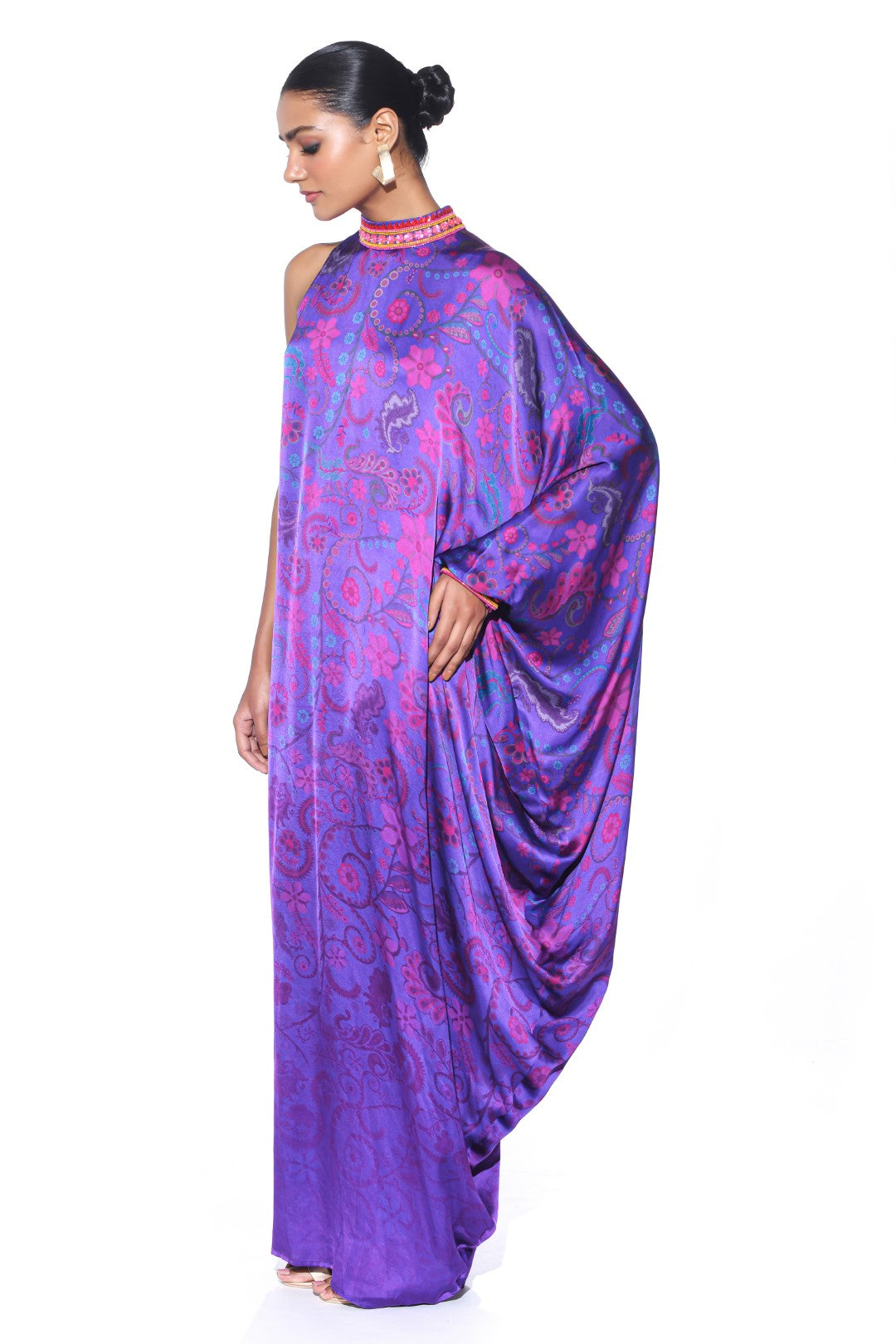 Royal Purple One Shoulder Dress-Kaftan, Dress-Siddhartha Bansal