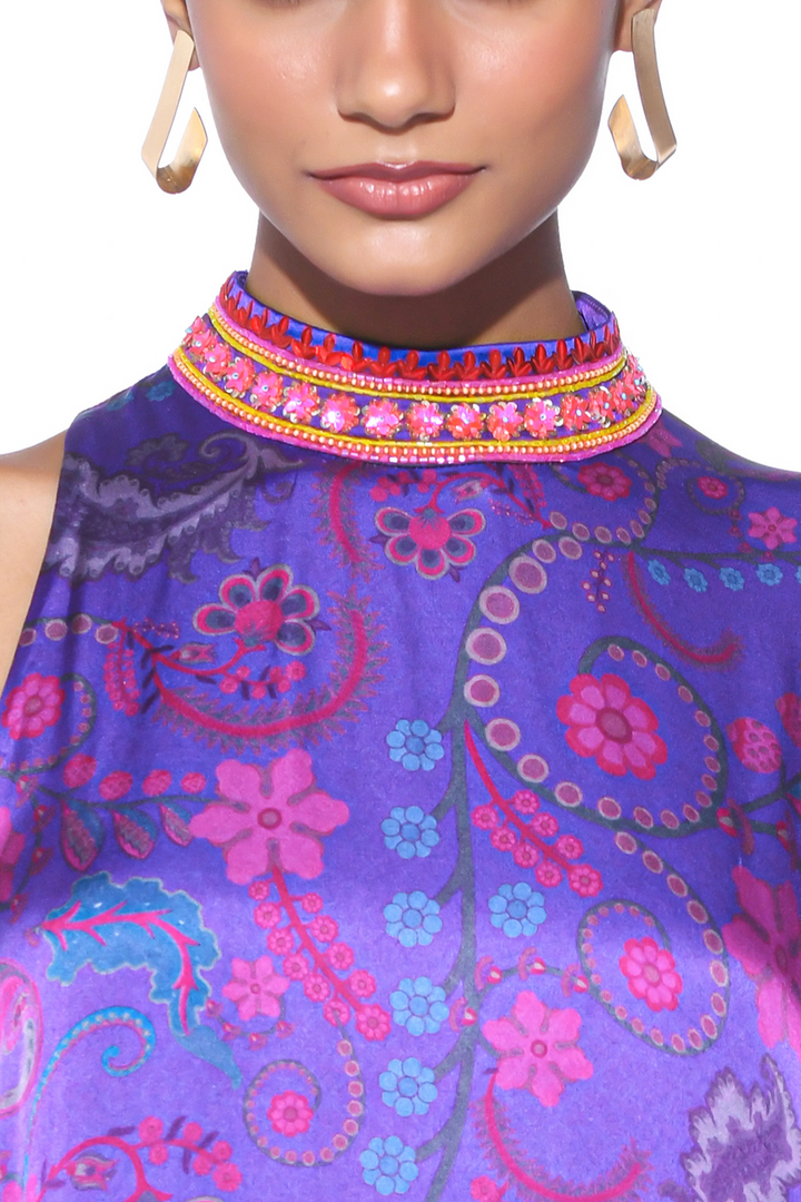 Royal Purple One Shoulder Dress-Kaftan, Dress-Siddhartha Bansal