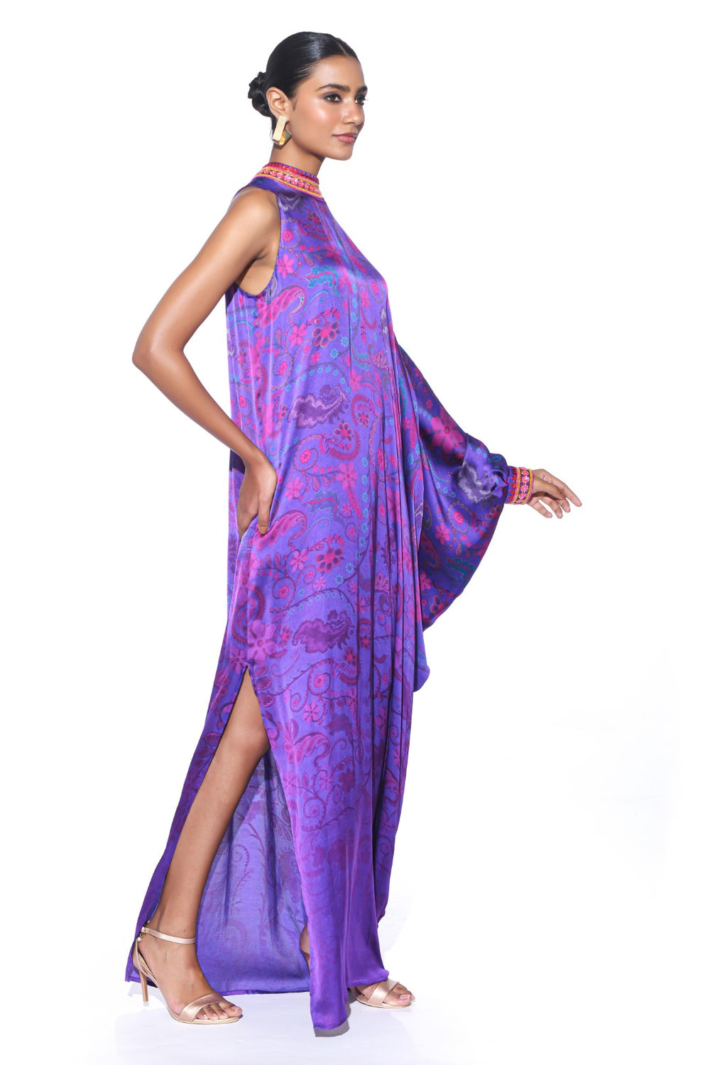 Royal Purple One Shoulder Dress-Kaftan, Dress-Siddhartha Bansal