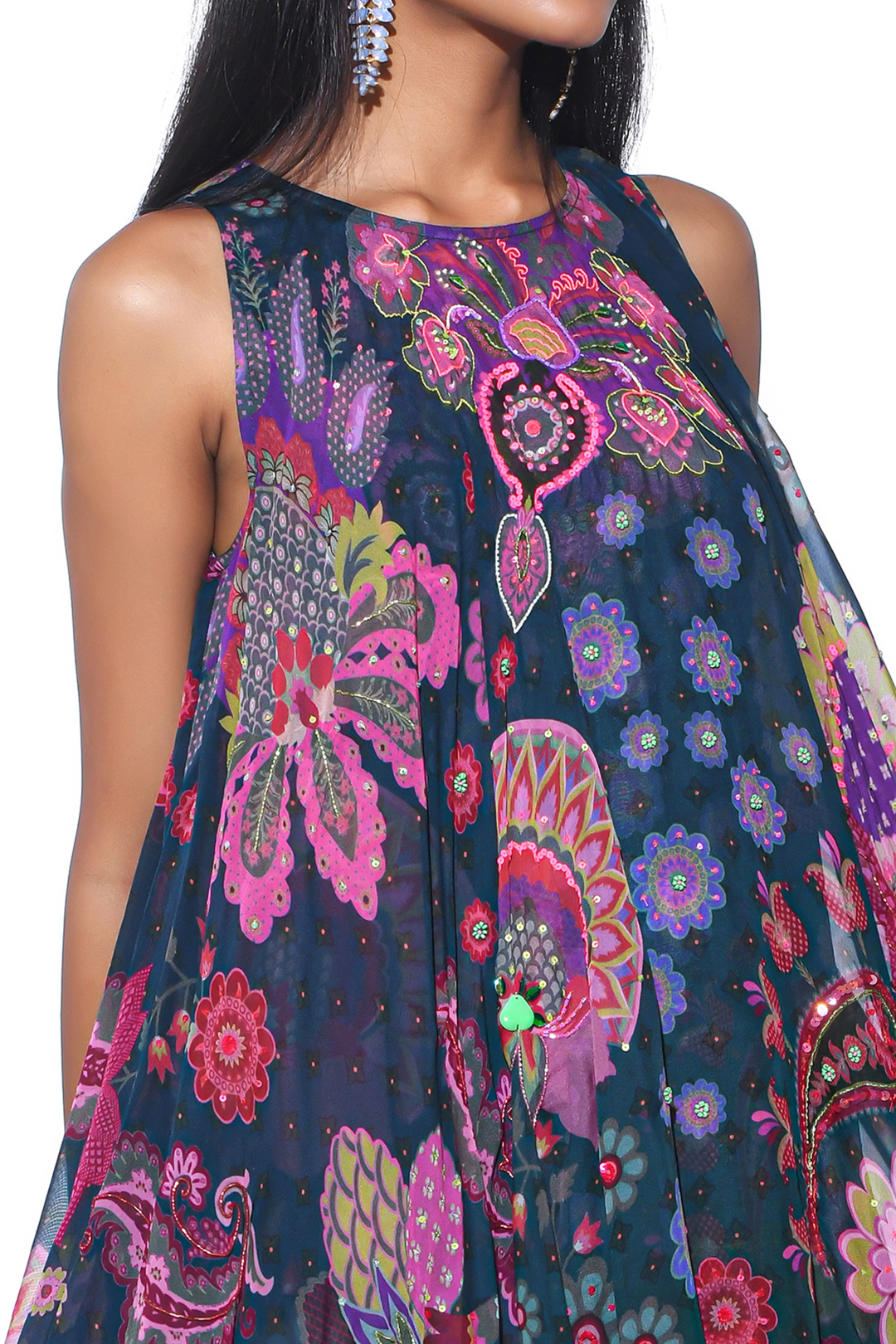Midnight Blue High-Low Tunic Set-Siddhartha Bansal