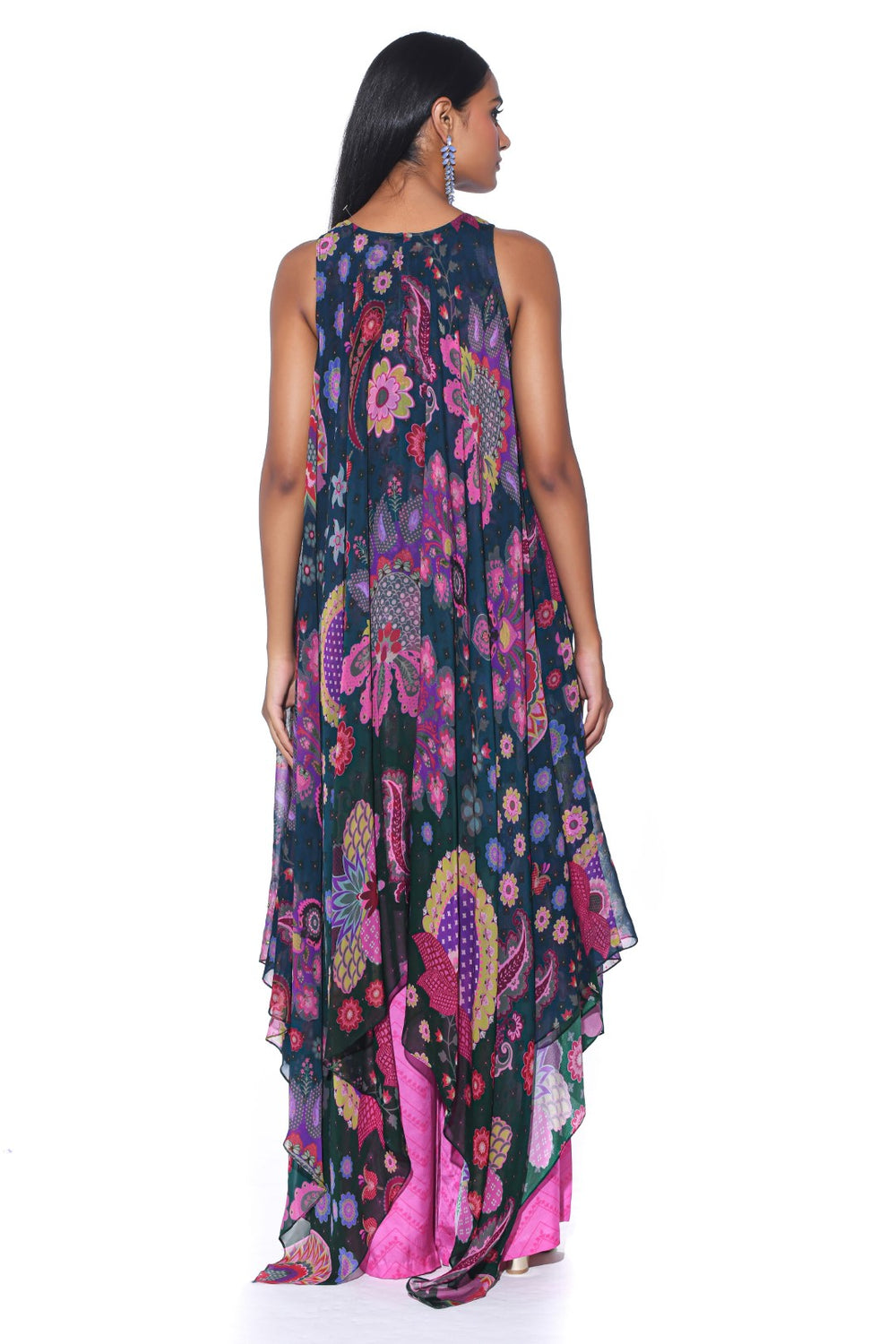 Midnight Blue High-Low Tunic Set-Siddhartha Bansal