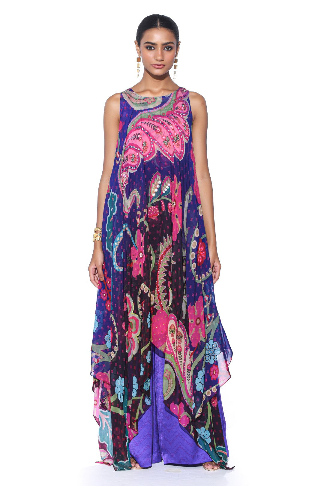 Violet High-Low Tunic Set-Siddhartha Bansal