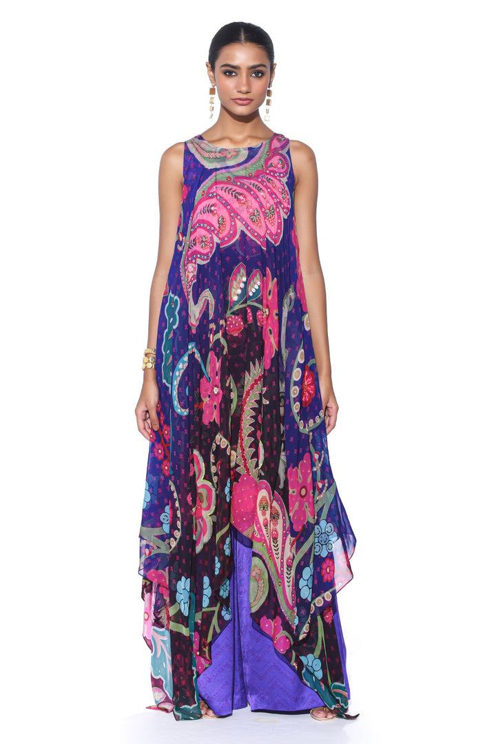 Violet High-Low Tunic Set-Siddhartha Bansal