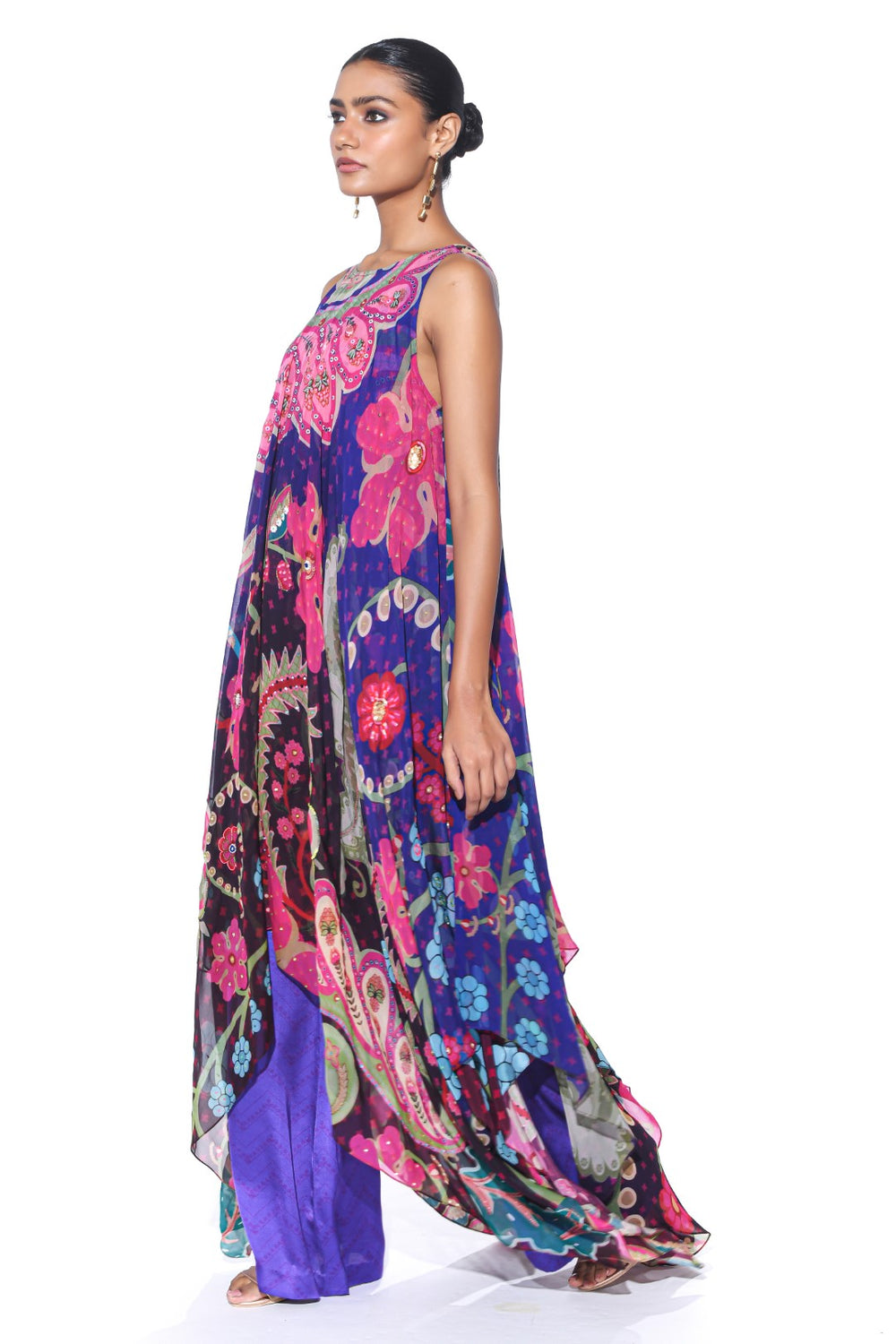 Violet High-Low Tunic Set-Siddhartha Bansal