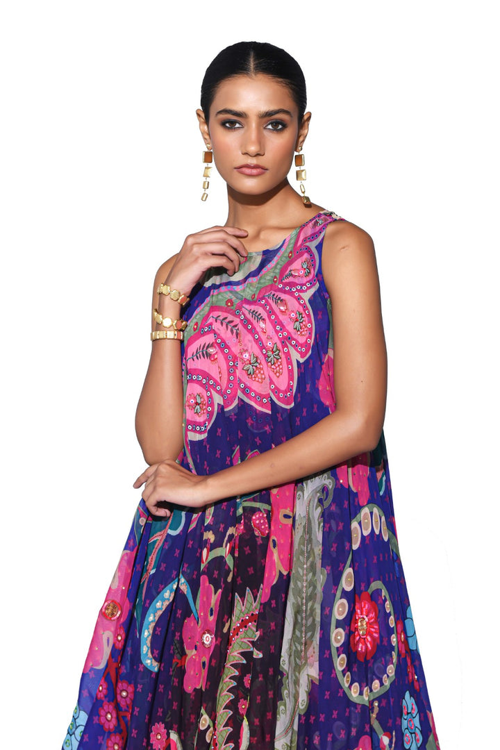 Violet High-Low Tunic Set-Siddhartha Bansal