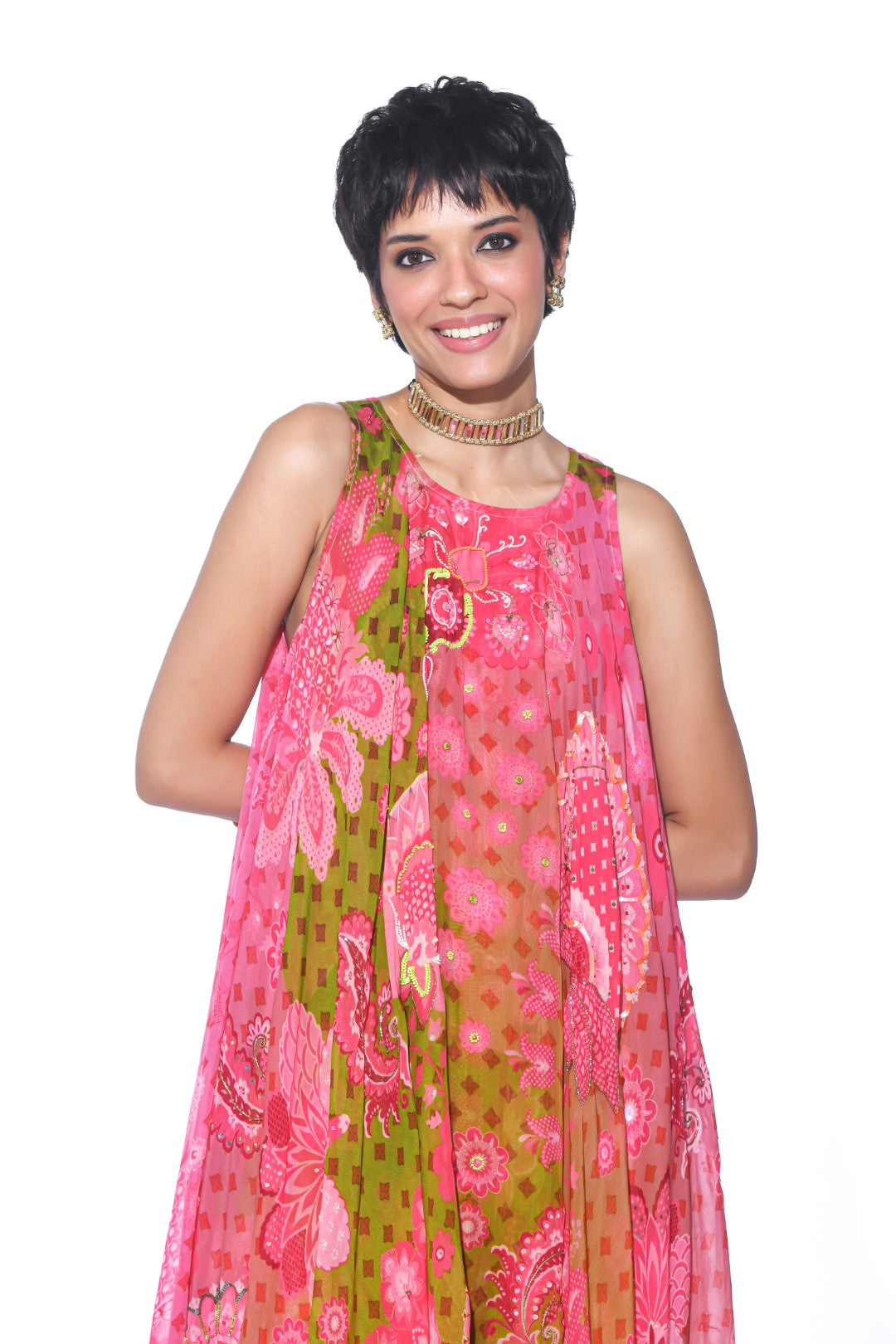 Sunset Orange High-Low Tunic Set-Siddhartha Bansal