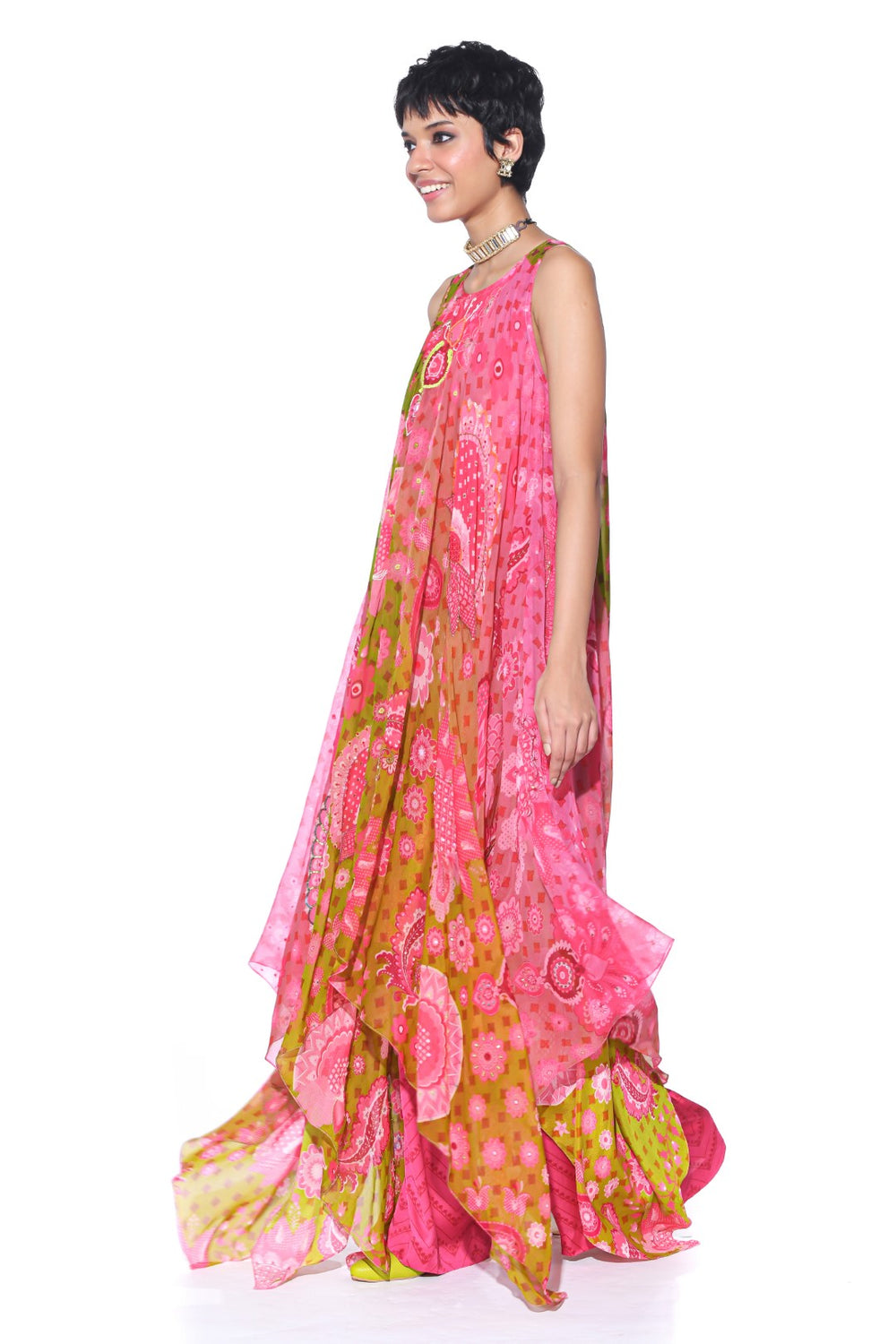 Sunset Orange High-Low Tunic Set-Siddhartha Bansal