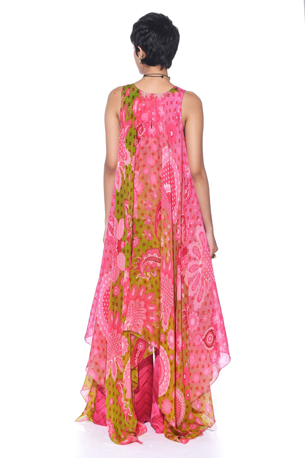 Sunset Orange High-Low Tunic Set-Siddhartha Bansal