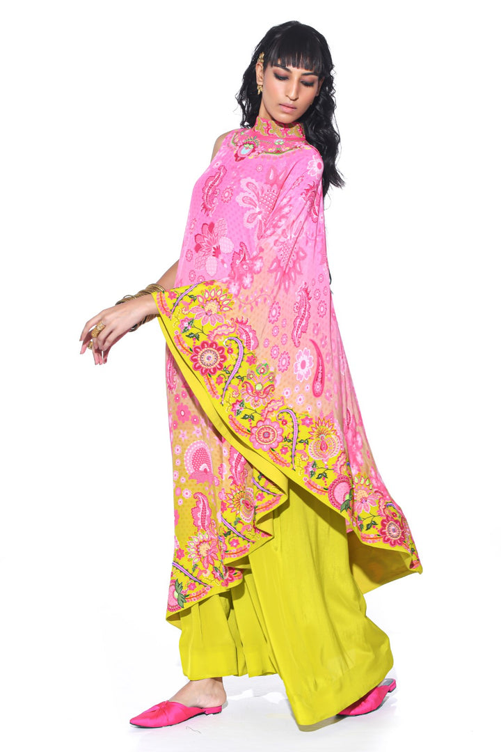Peach Embroidered One Shoulder Dress And Jumpsuit-Siddhartha Bansal