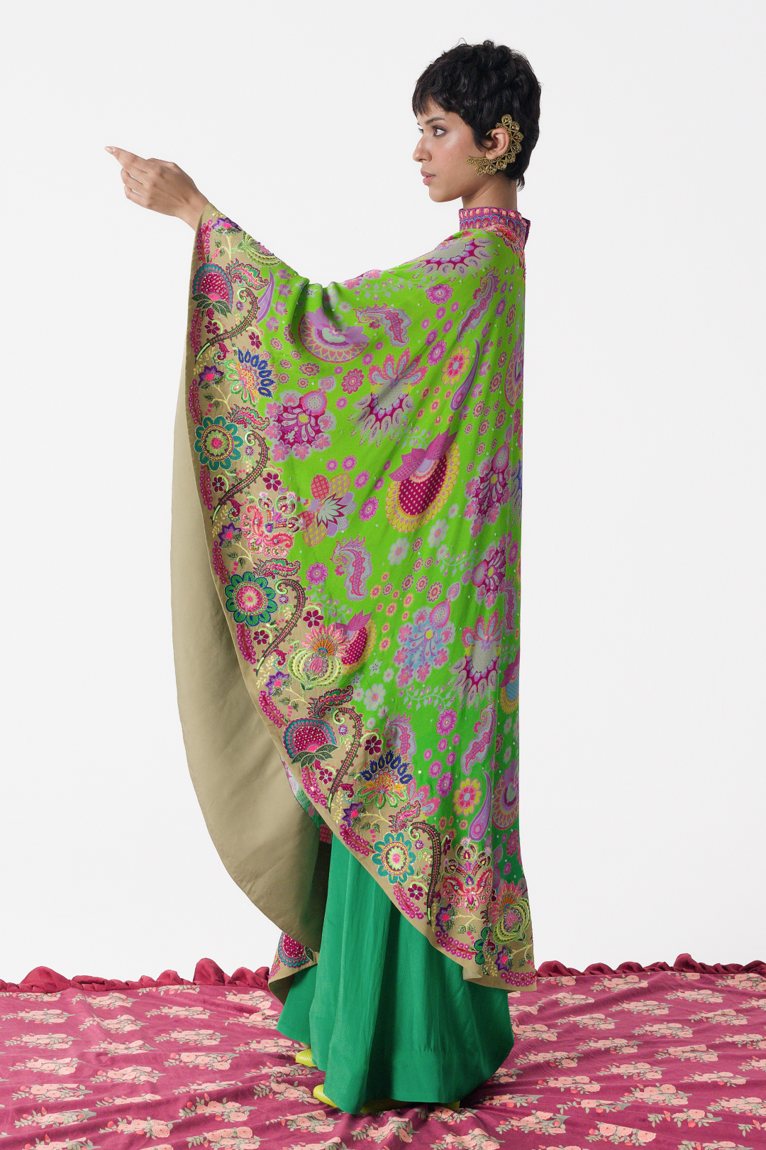 Neon Green Embroidered One Shoulder Dress And Jumpsuit 4XL