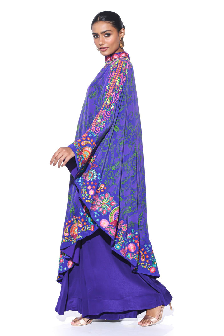 Royal Purple Embroidered One Shoulder Dress And Jumpsuit-Siddhartha Bansal