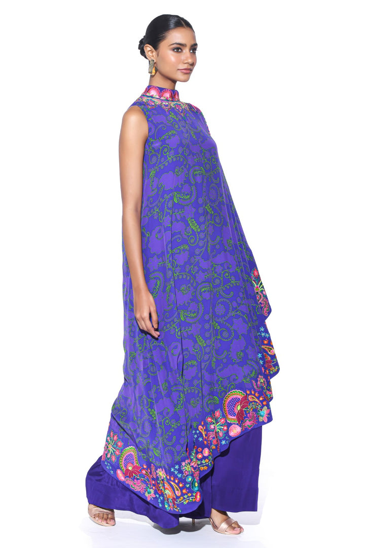Royal Purple Embroidered One Shoulder Dress And Jumpsuit-Siddhartha Bansal