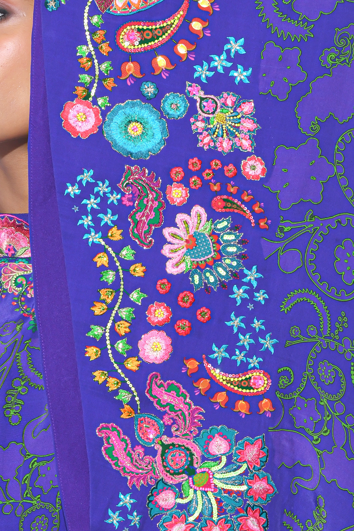 Royal Purple Embroidered One Shoulder Dress And Jumpsuit-Siddhartha Bansal
