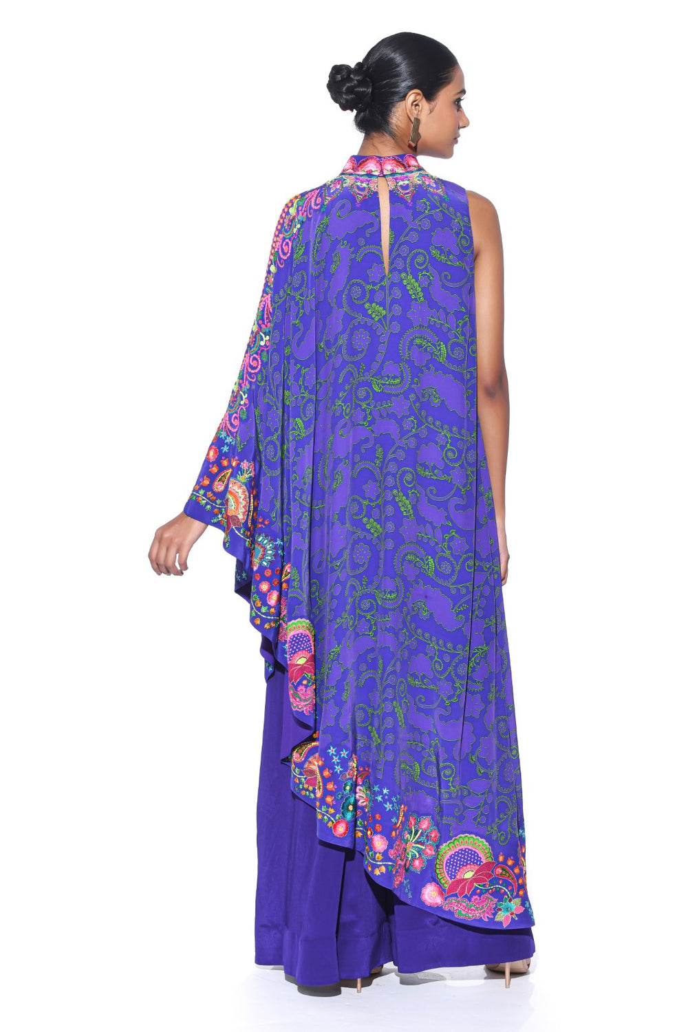 Royal Purple Embroidered One Shoulder Dress And Jumpsuit-Siddhartha Bansal