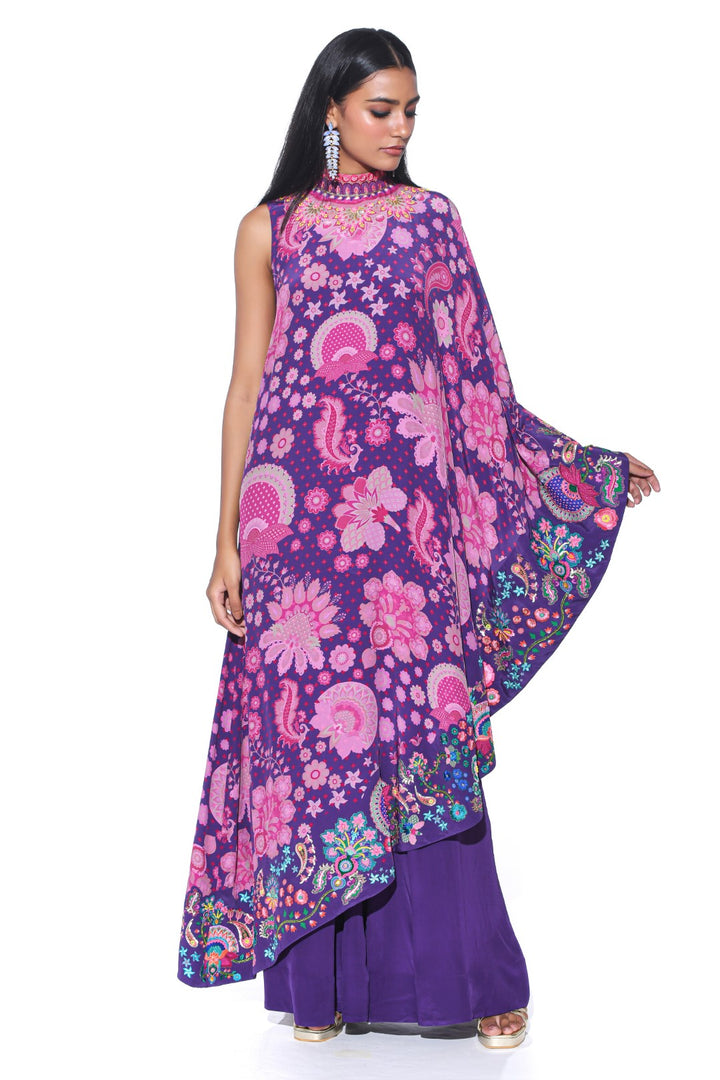 Violet Embroidered One Shoulder Dress And Jumpsuit-Siddhartha Bansal