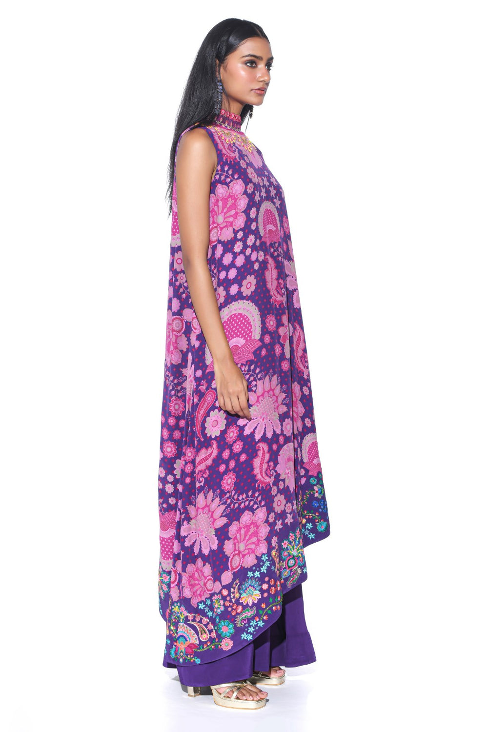 Violet Embroidered One Shoulder Dress And Jumpsuit-Siddhartha Bansal