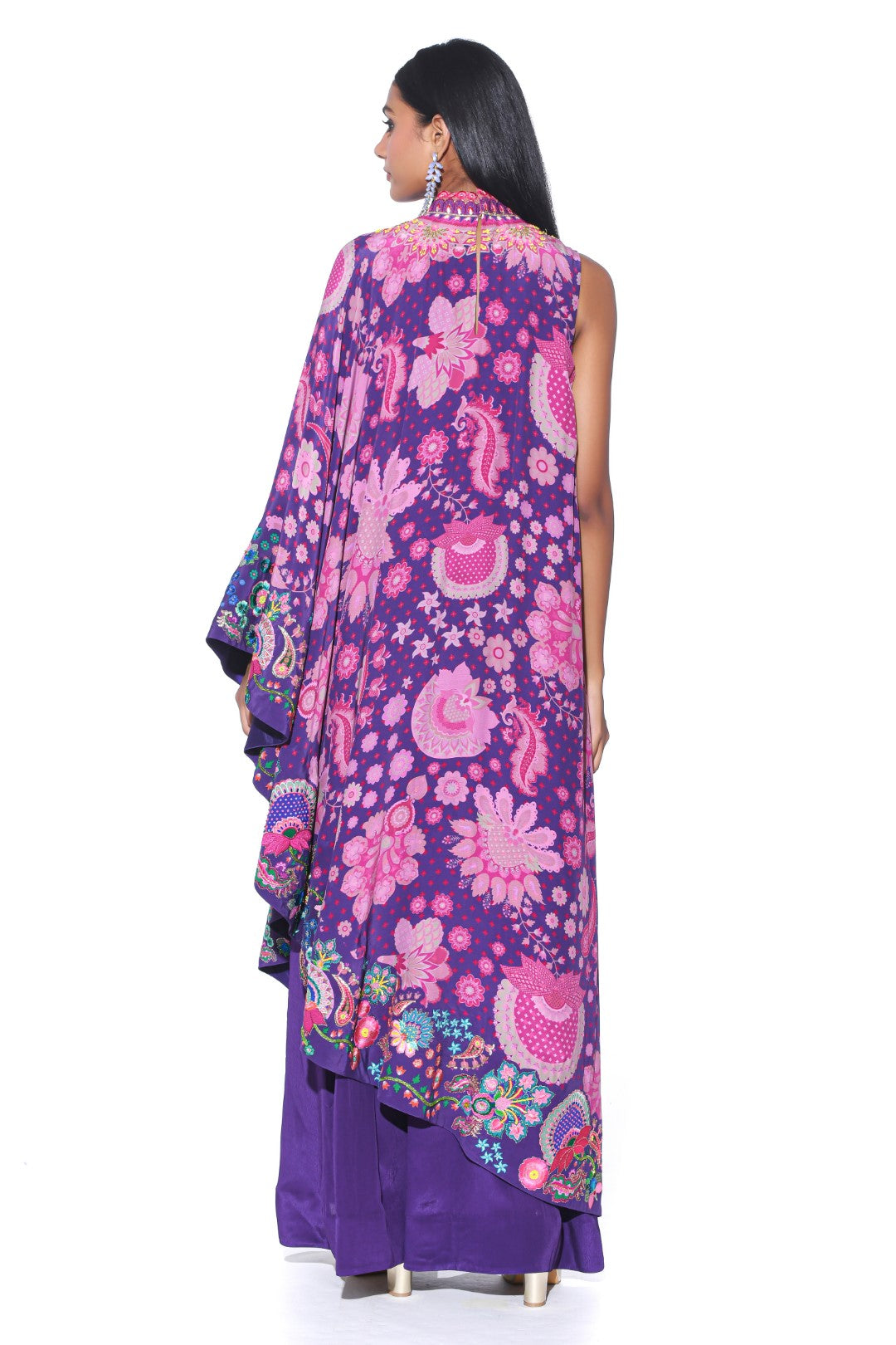 Violet Embroidered One Shoulder Dress And Jumpsuit-Siddhartha Bansal