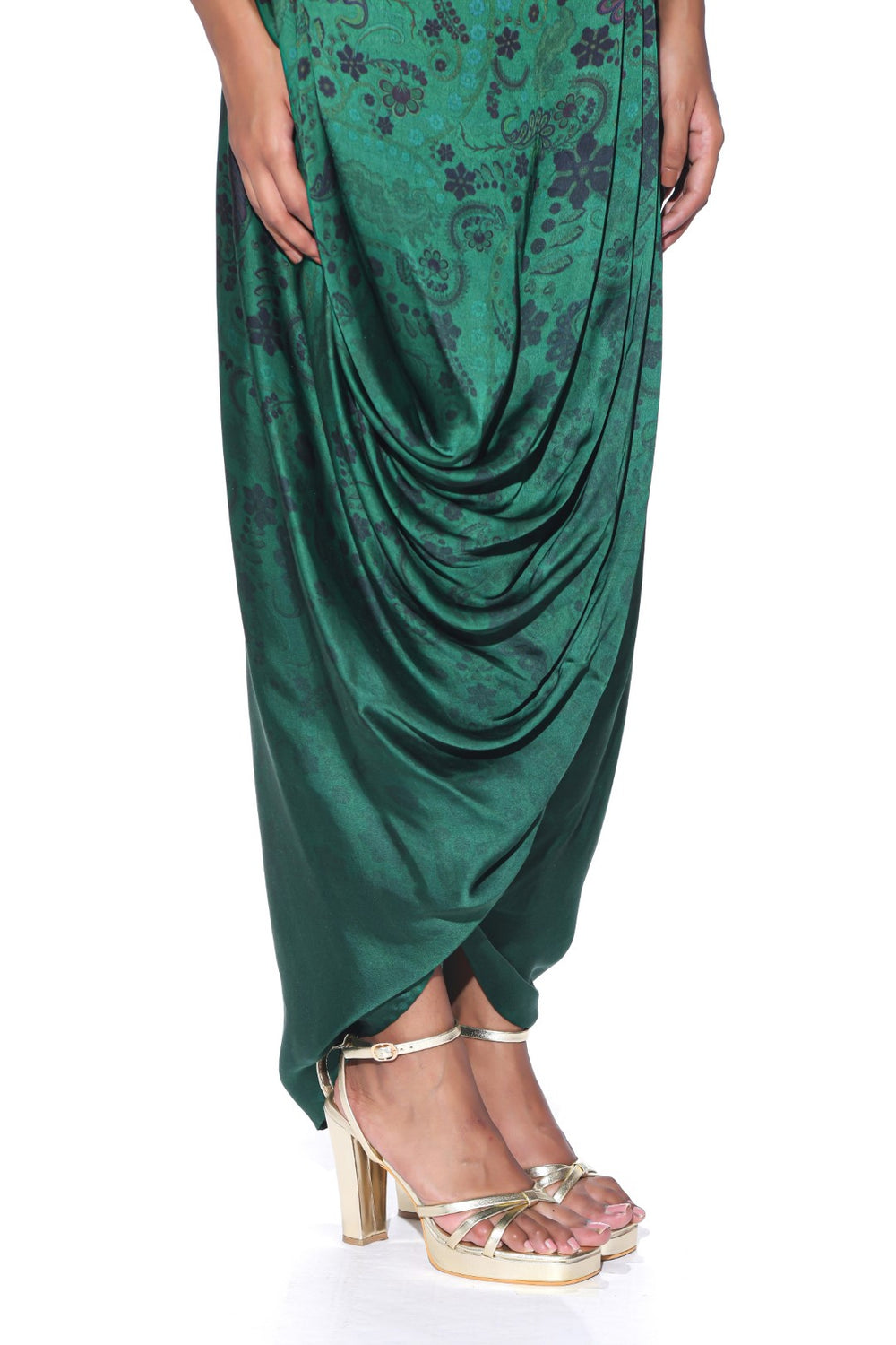 Pink And Teal Embroidered One Shoulder Top And Drape Skirt-Co-ord Set-Siddhartha Bansal