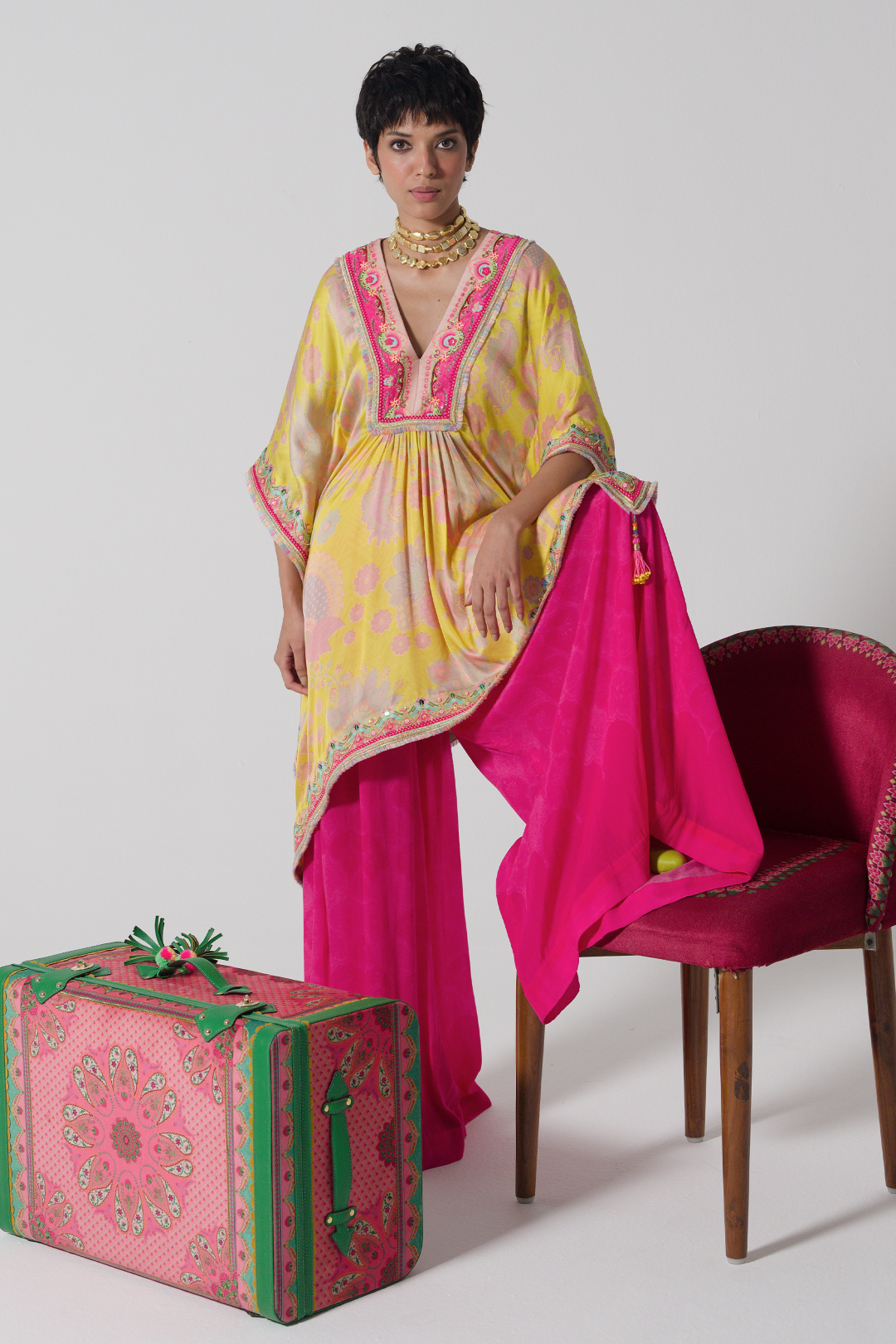 Bright Yellow Kaftan Top Set-Kaftan-Siddhartha Bansal