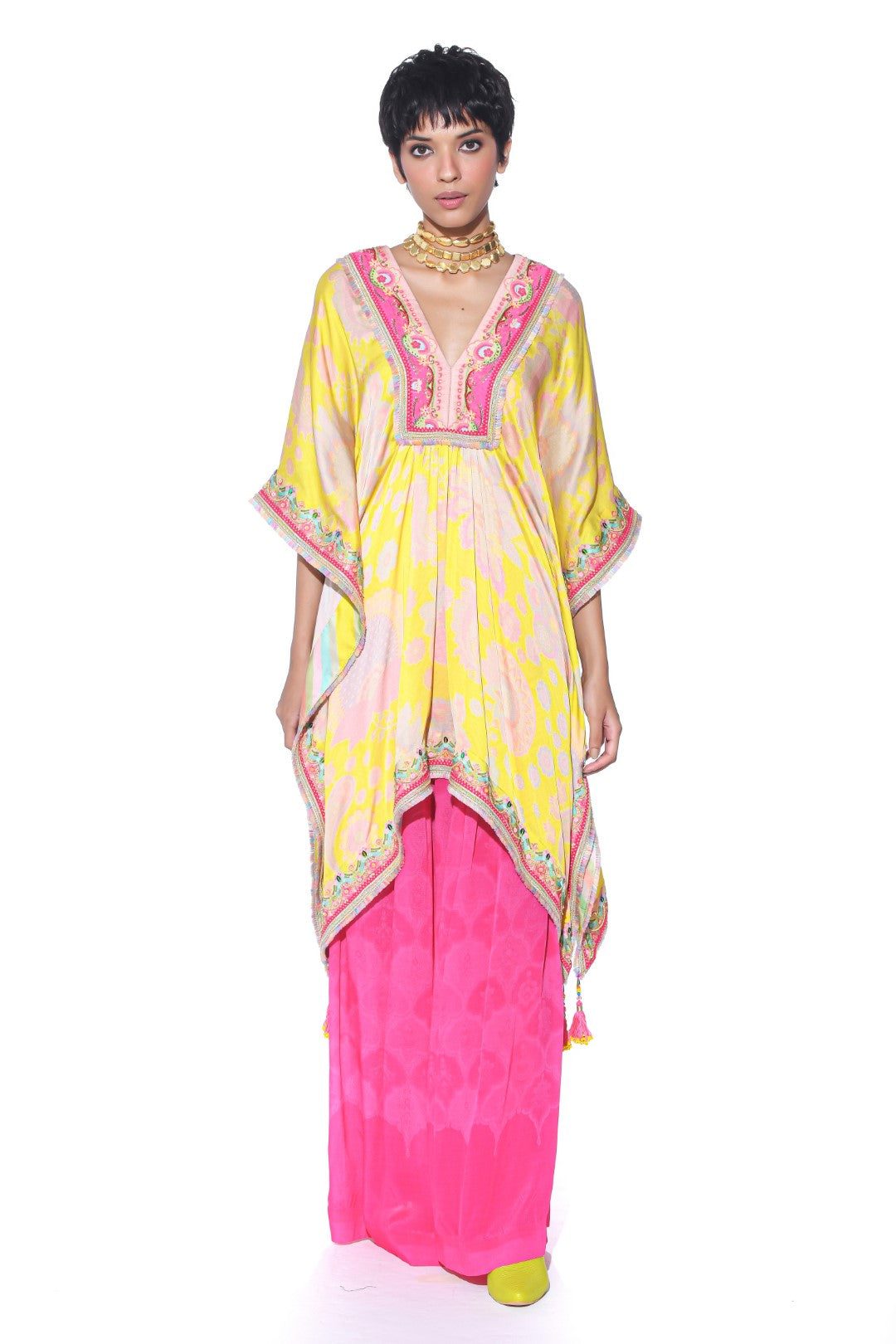 Bright Yellow Kaftan Top Set-Kaftan-Siddhartha Bansal