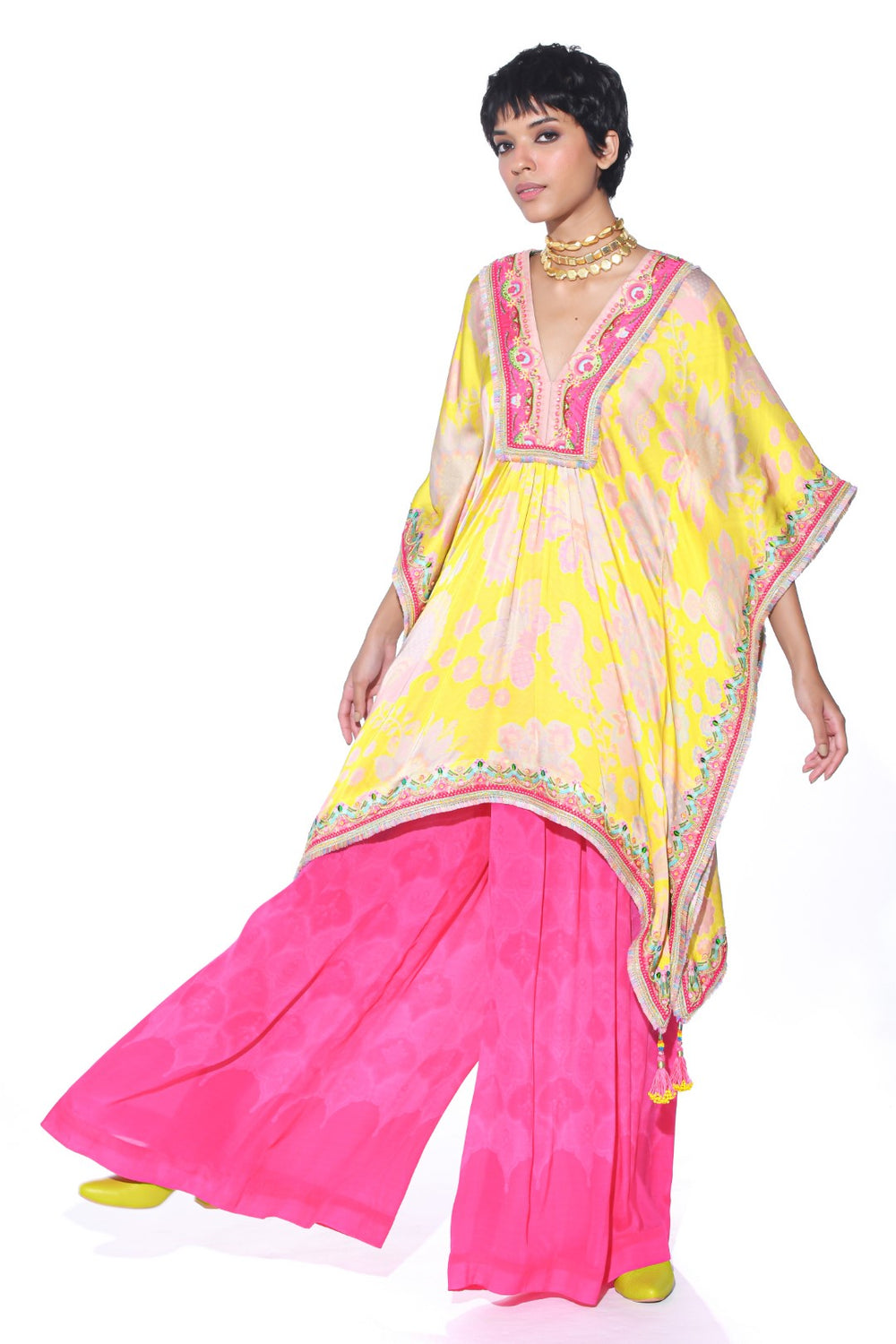 Bright Yellow Kaftan Top Set-Kaftan-Siddhartha Bansal