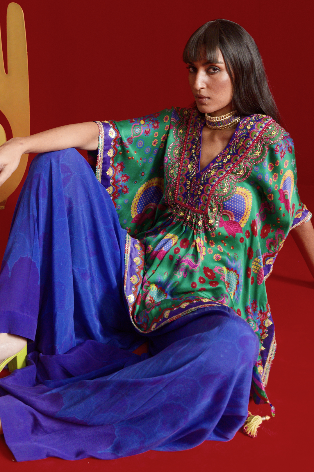 Emerald Kaftan Top Set-Kaftan-Siddhartha Bansal