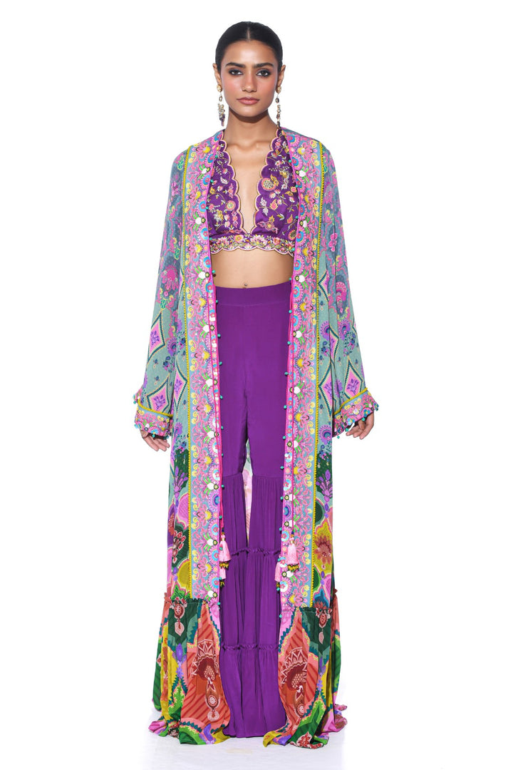 Grey Self Paisley Embroidred Shrug, Sharara Set-Siddhartha Bansal