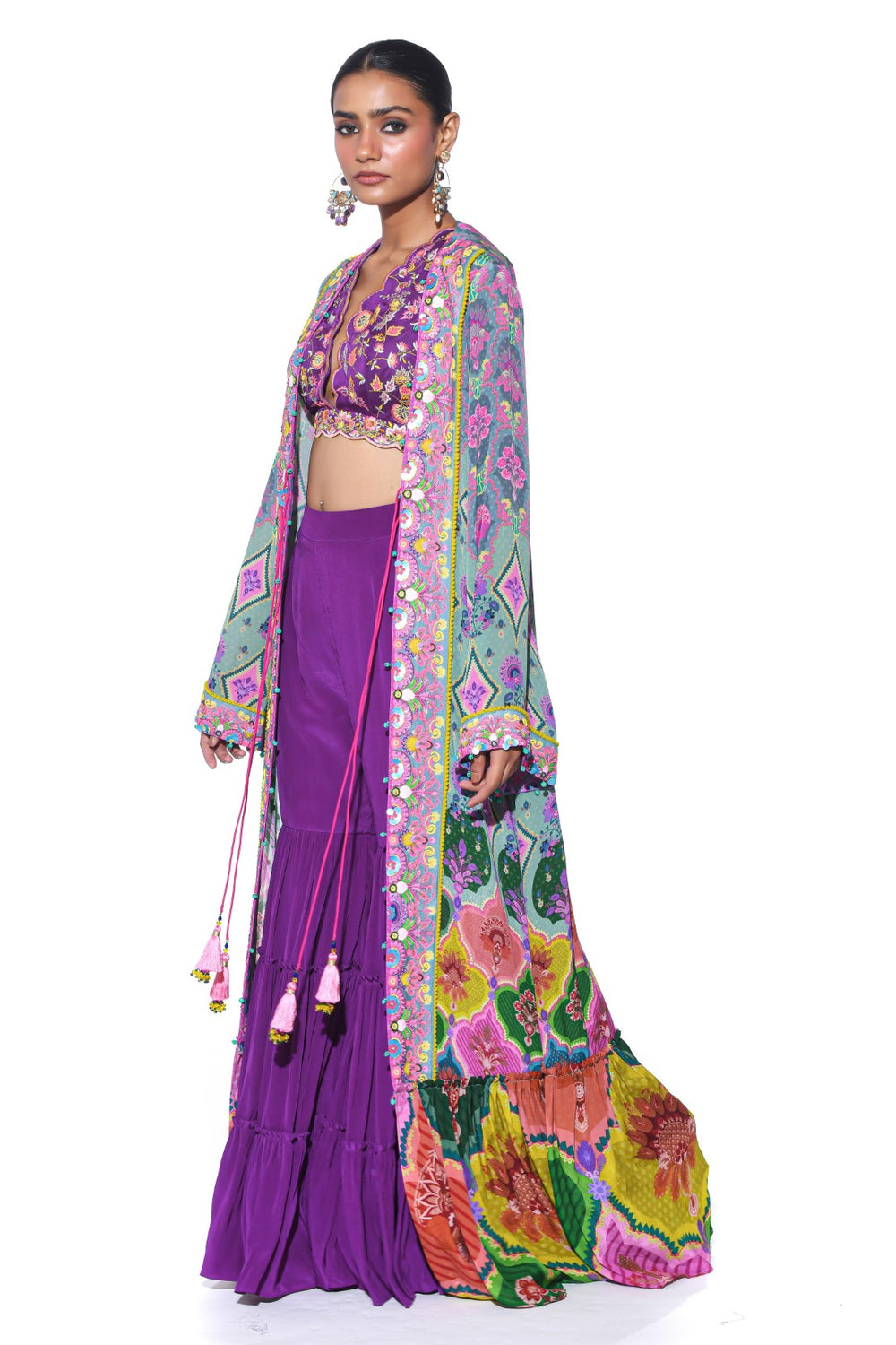 Grey Self Paisley Embroidred Shrug, Sharara Set-Siddhartha Bansal