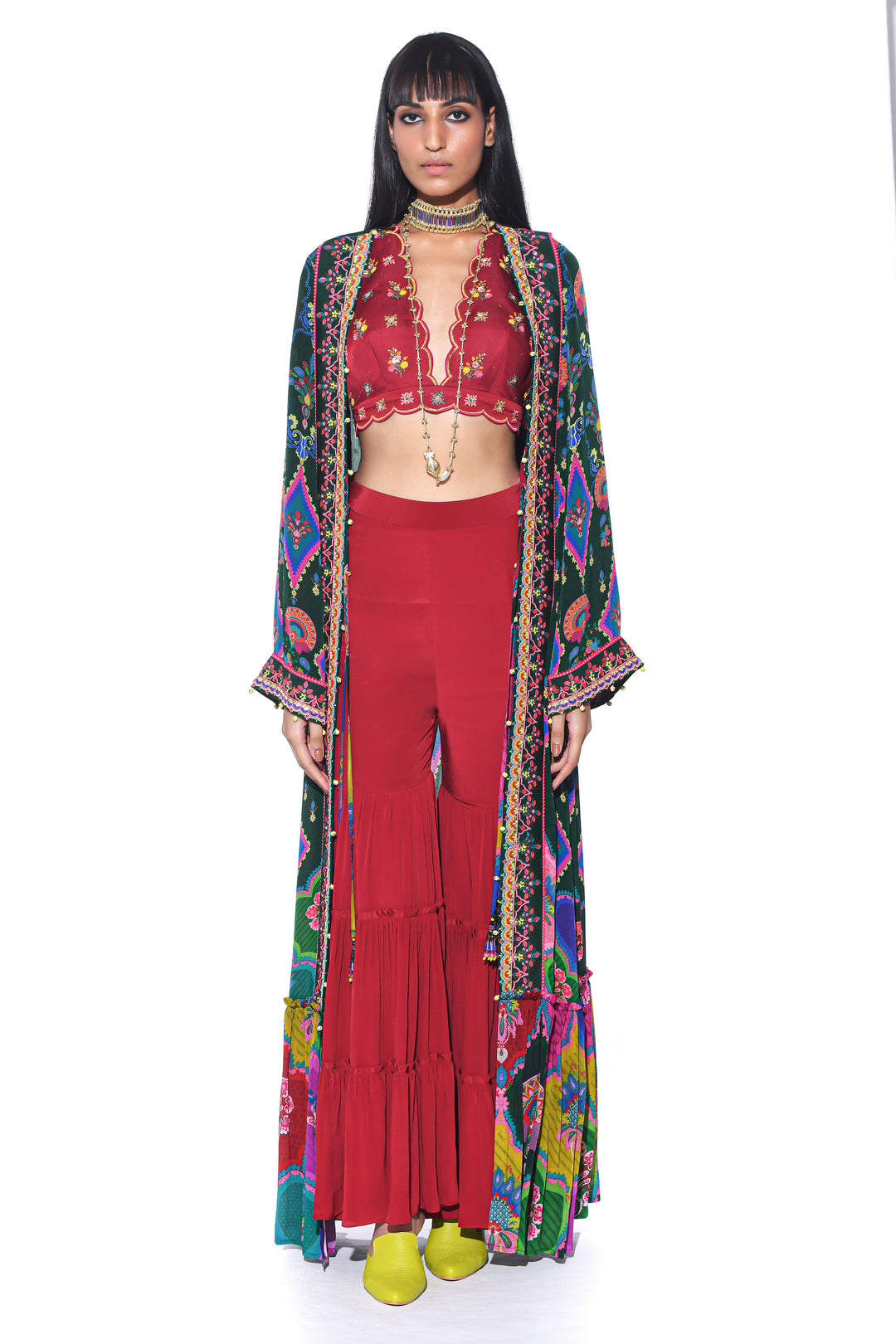 Bottle Green Embroidred Shrug, Sharara Set-Siddhartha Bansal