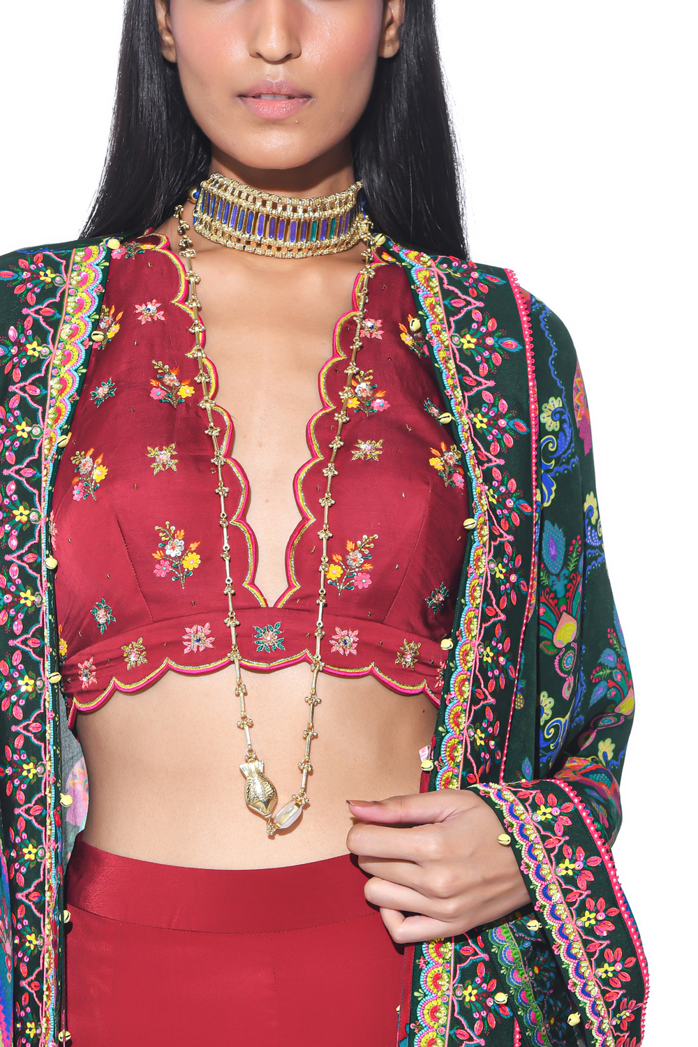Bottle Green Embroidred Shrug, Sharara Set-Siddhartha Bansal