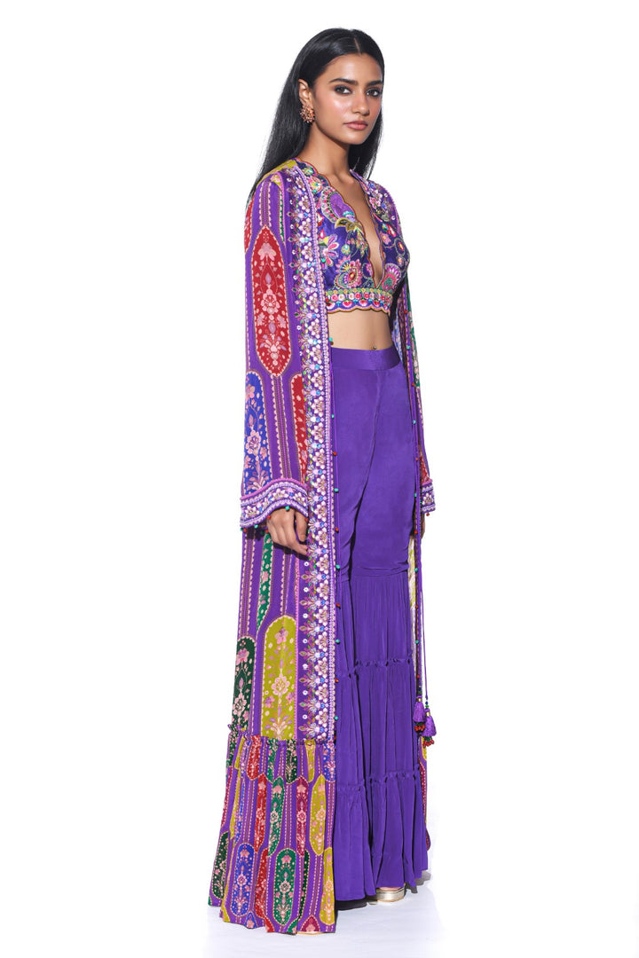 Violet Embroidred Shrug, Sharara Set-Siddhartha Bansal