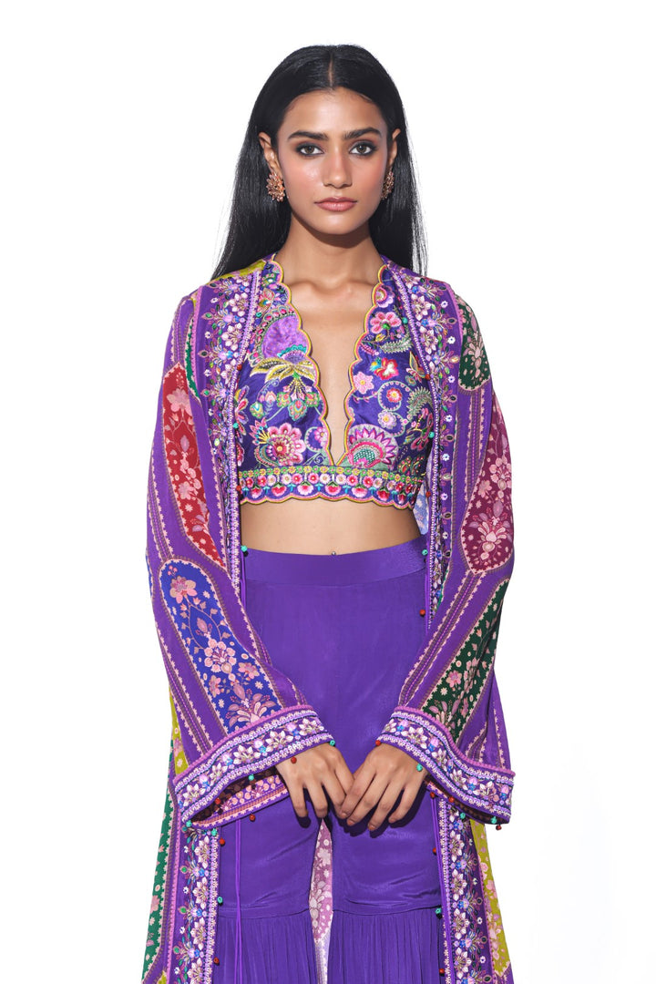 Violet Embroidred Shrug, Sharara Set-Siddhartha Bansal