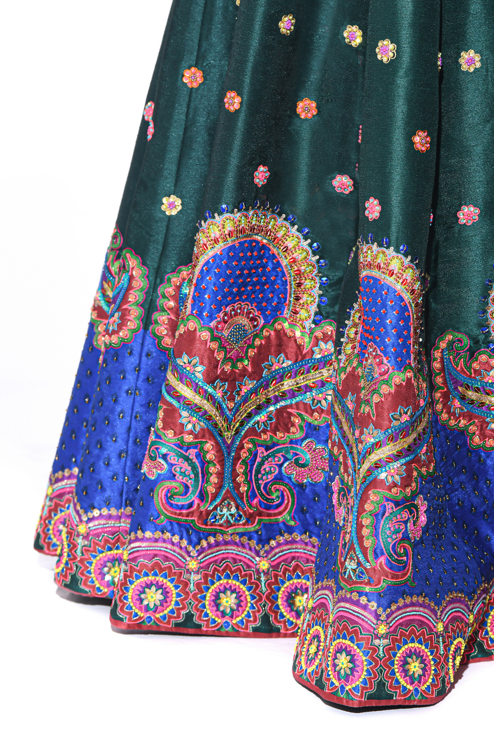 Bottle Green Embroidered Peplum Top , Lehenga Set-EMB Lehenga-Siddhartha Bansal
