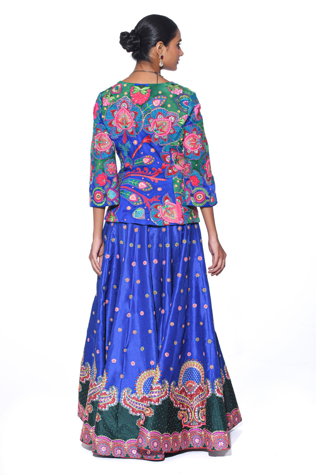Electric Blue Embroidered Peplum Top , Lehenga Set-EMB Lehenga-Siddhartha Bansal