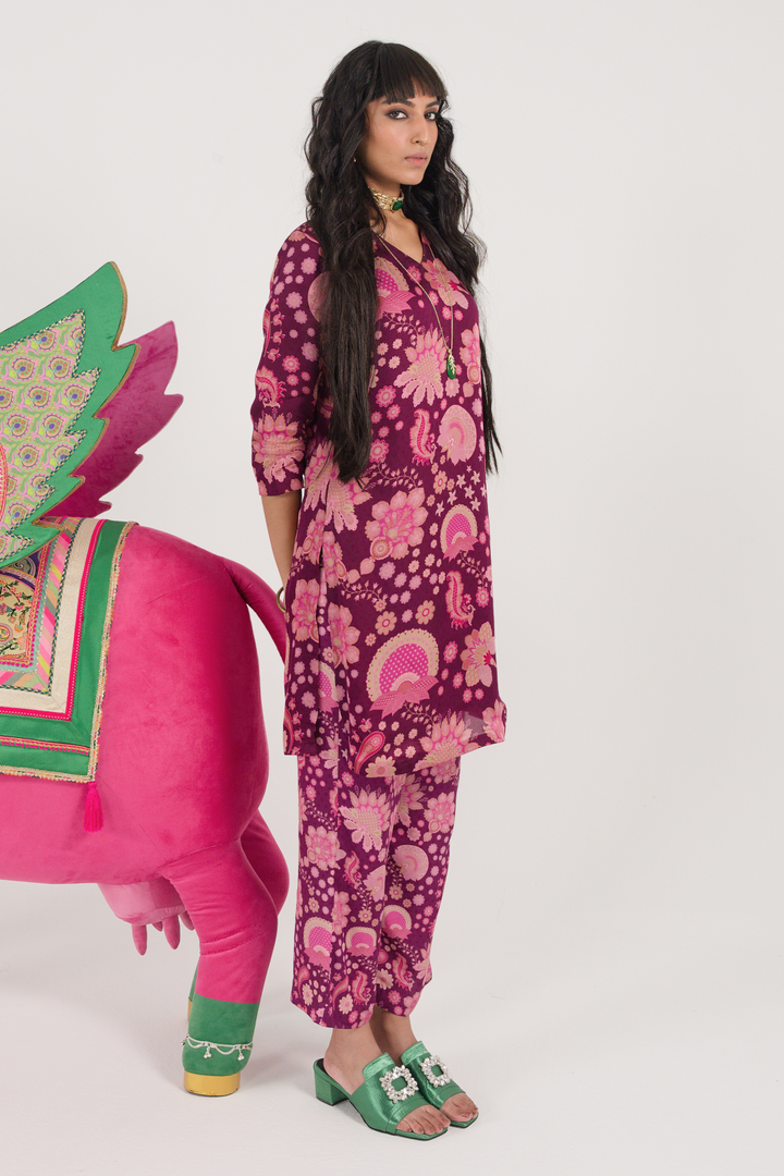 Crimson Kurta Co-Ord Set-Kurta Set, Co-ord Set-Siddhartha Bansal