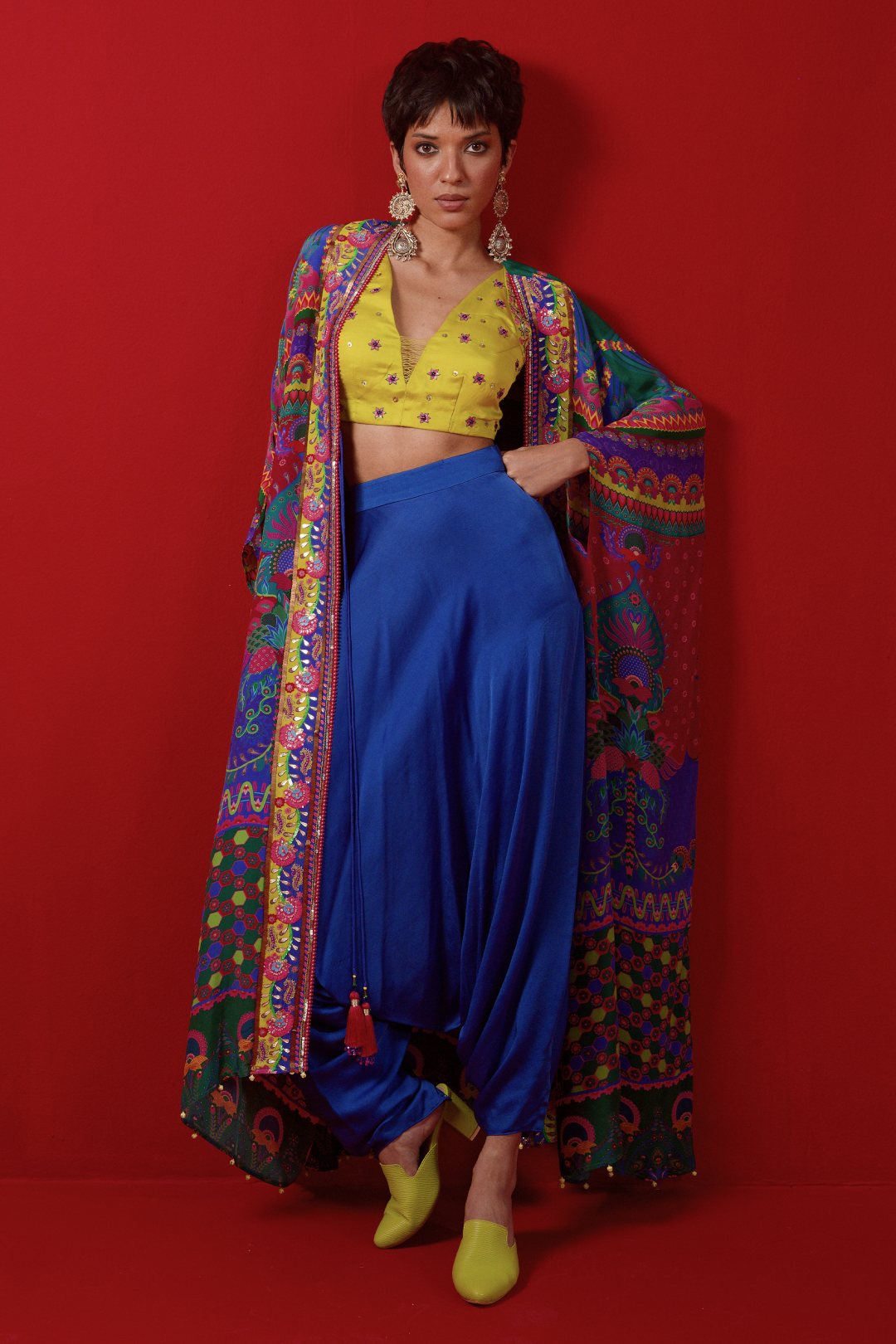 Multi Pattern Oversized Embroidred Shrug Set-Siddhartha Bansal