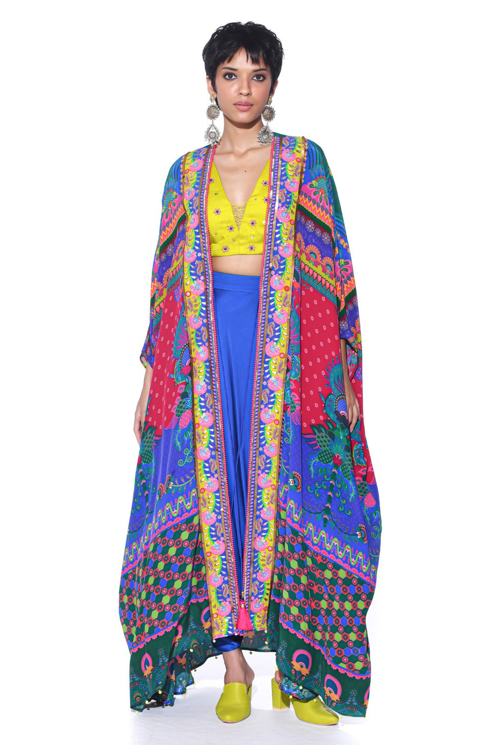 Multi Pattern Oversized Embroidred Shrug Set-Siddhartha Bansal