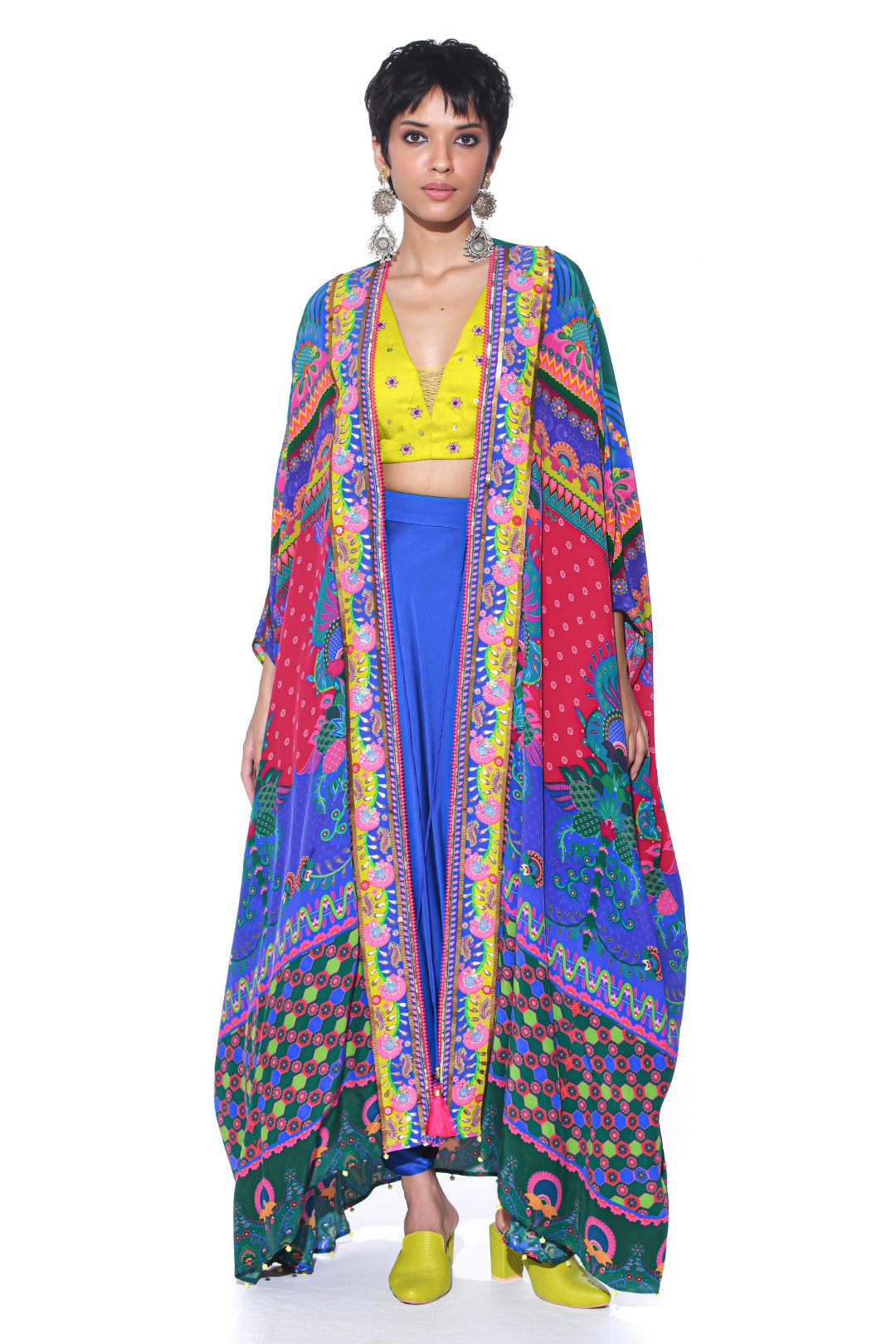 Multi Pattern Oversized Embroidred Shrug Set-Siddhartha Bansal