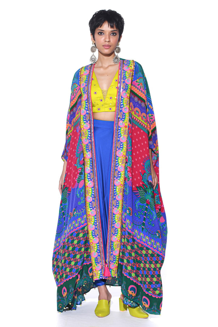 Multi Pattern Oversized Embroidred Shrug Set-Siddhartha Bansal