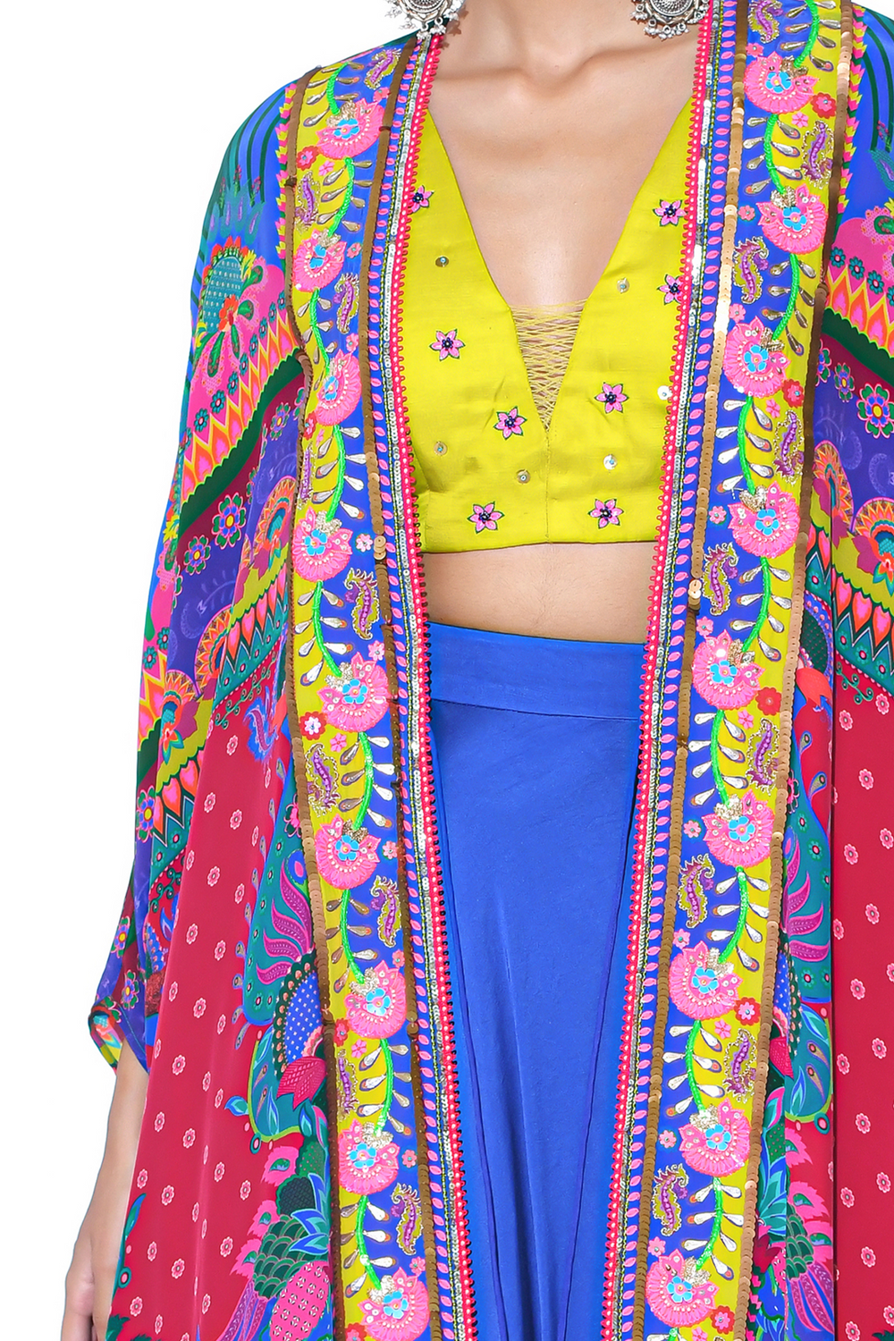 Multi Pattern Oversized Embroidred Shrug Set-Siddhartha Bansal