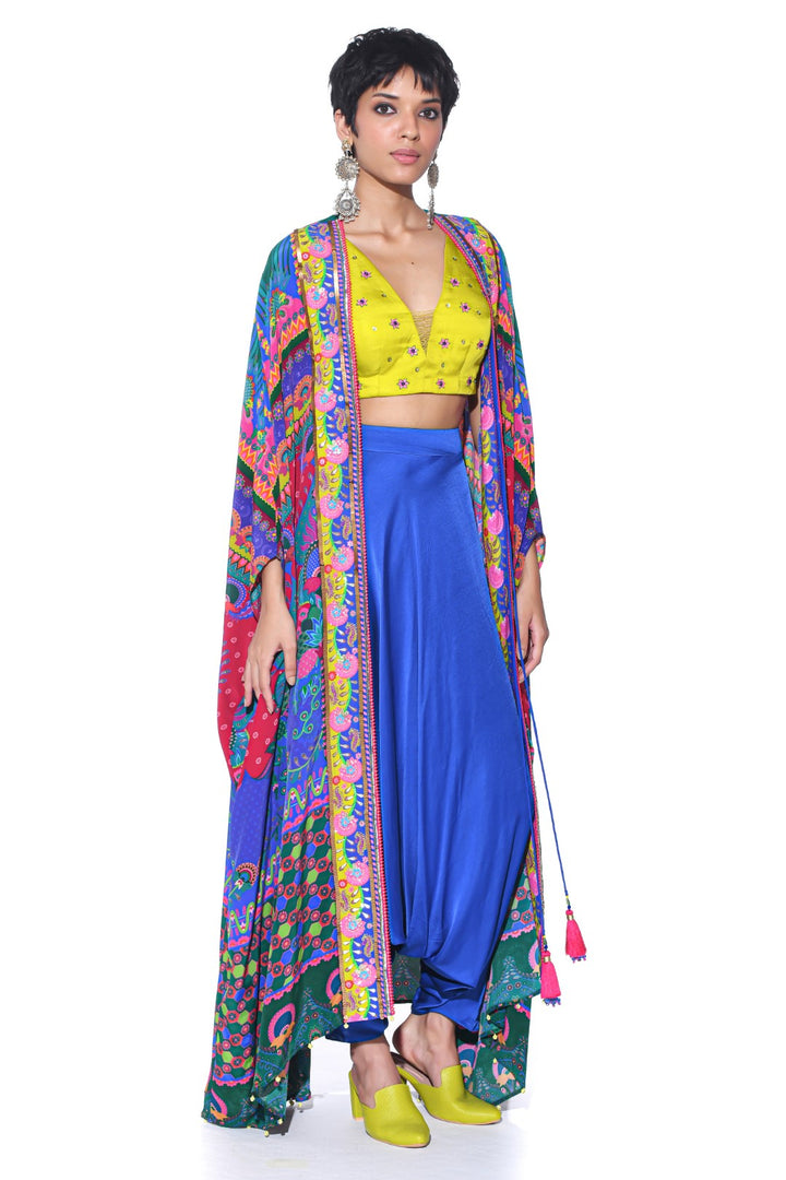 Multi Pattern Oversized Embroidred Shrug Set-Siddhartha Bansal