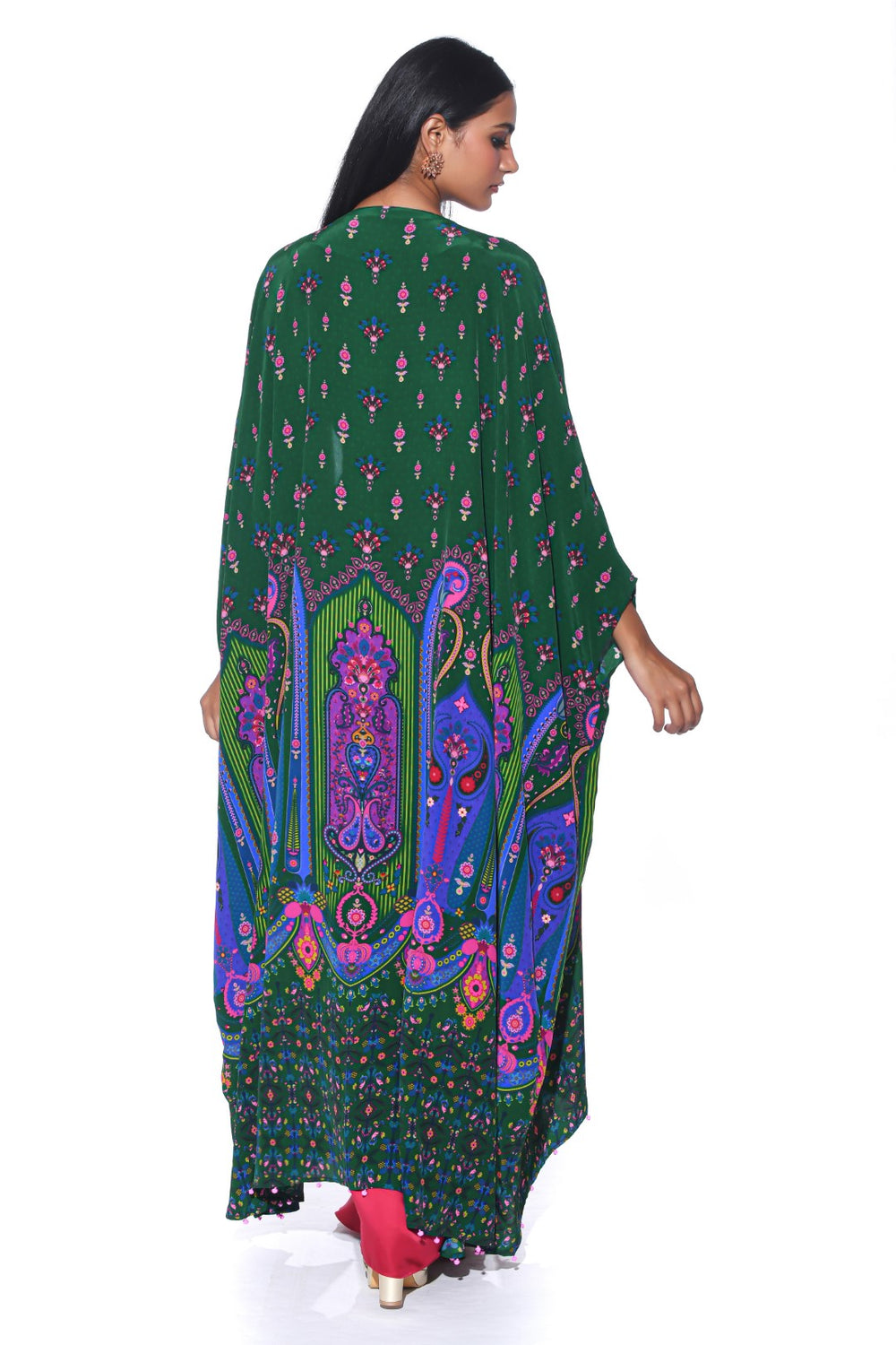Bottle Green Oversized Embroidred Shrug Set-Siddhartha Bansal