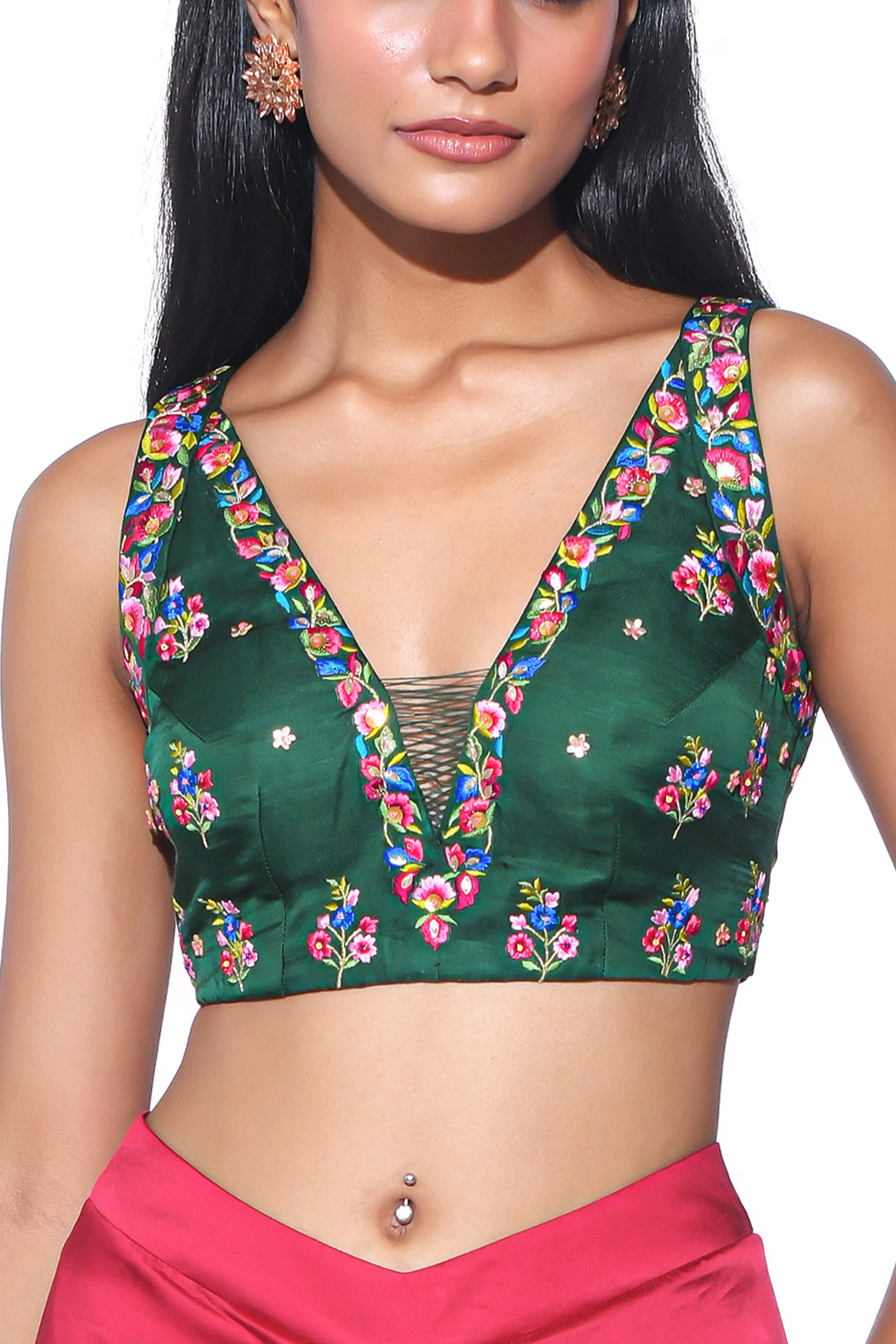 Bottle Green Oversized Embroidred Shrug Set-Siddhartha Bansal