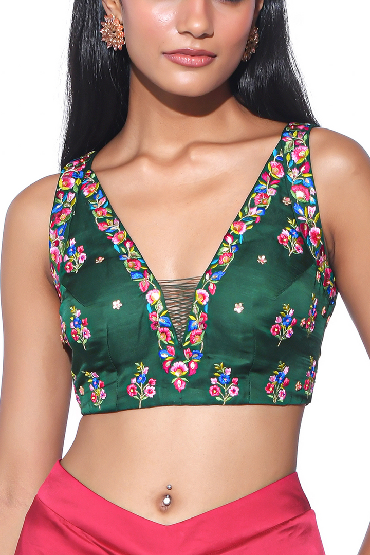 Bottle Green Oversized Embroidred Shrug Set-Siddhartha Bansal