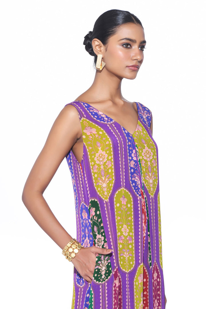 Violet Royal Paisley Jumpsuit.-Jumpsuit-Siddhartha Bansal