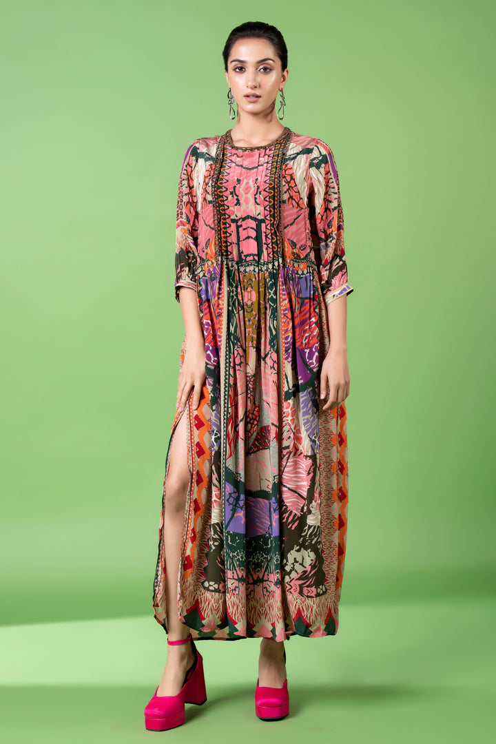 Neon Animal Skin Print Kaftan Dress-Siddhartha Bansal