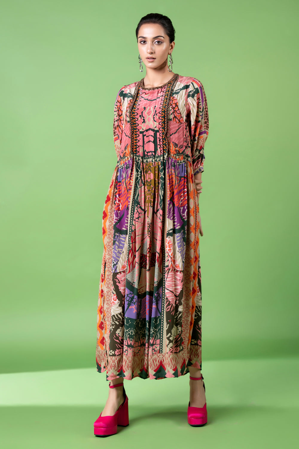 Neon Animal Skin Print Kaftan Dress-Siddhartha Bansal