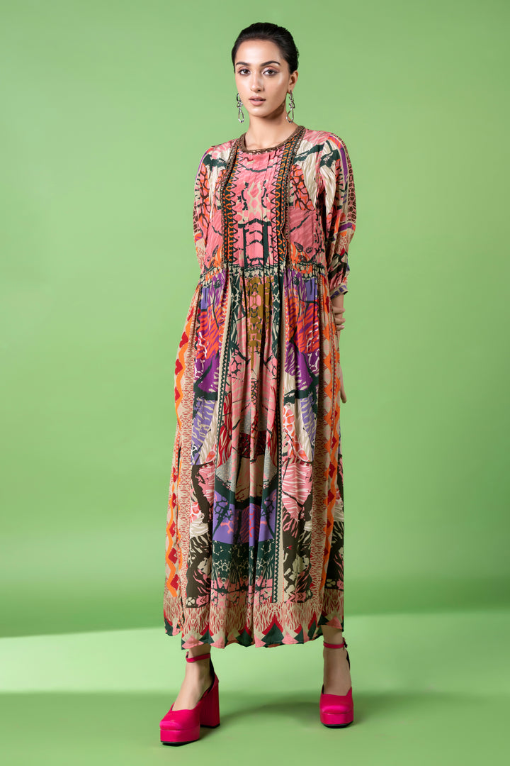 Neon Animal Skin Print Kaftan Dress-Siddhartha Bansal