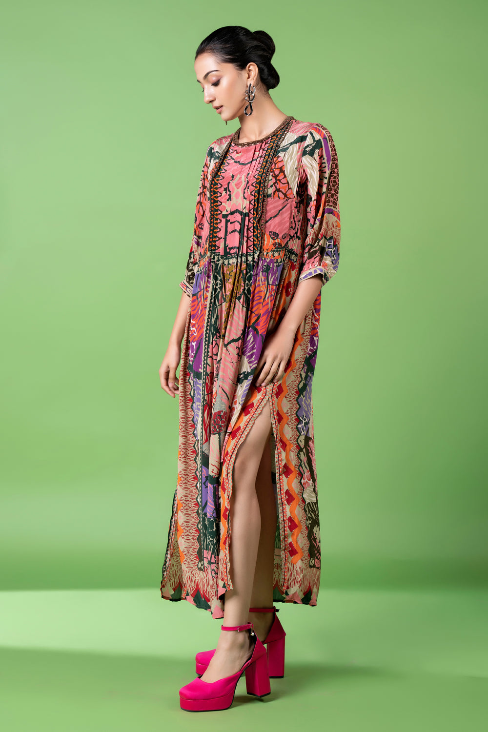 Neon Animal Skin Print Kaftan Dress-Siddhartha Bansal