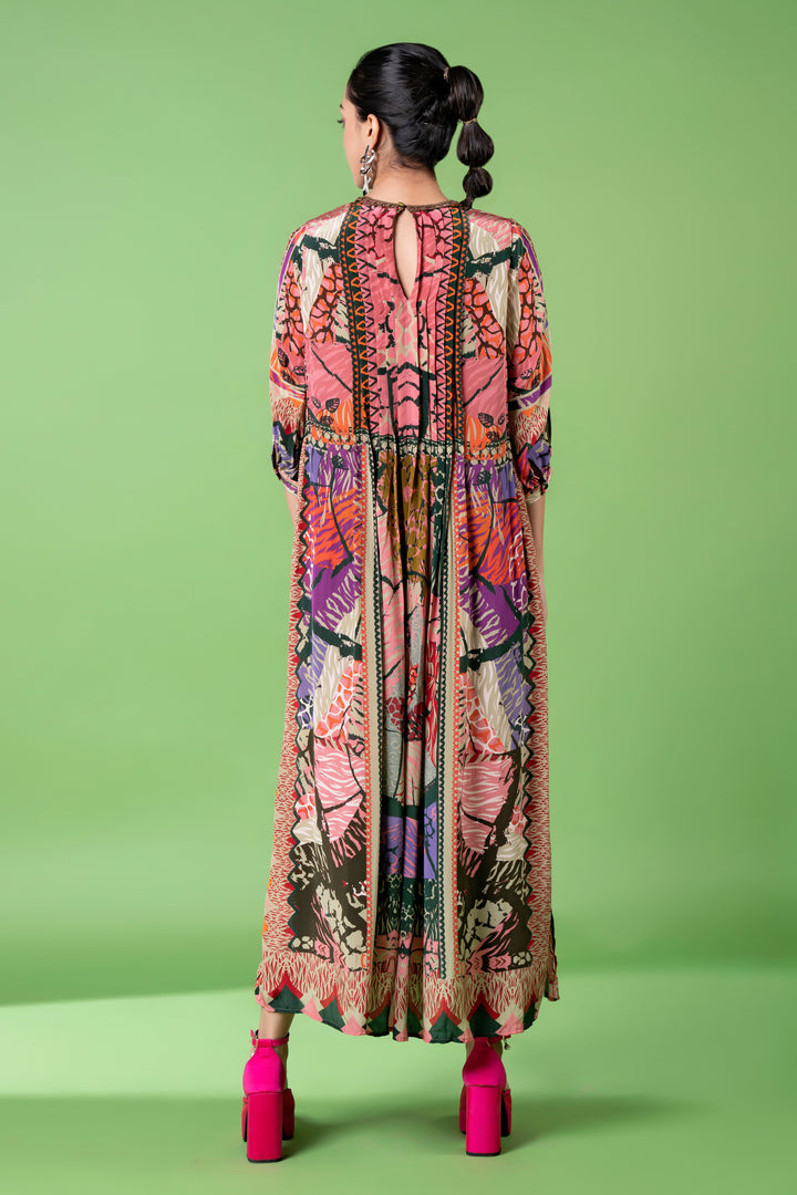 Neon Animal Skin Print Kaftan Dress-Siddhartha Bansal